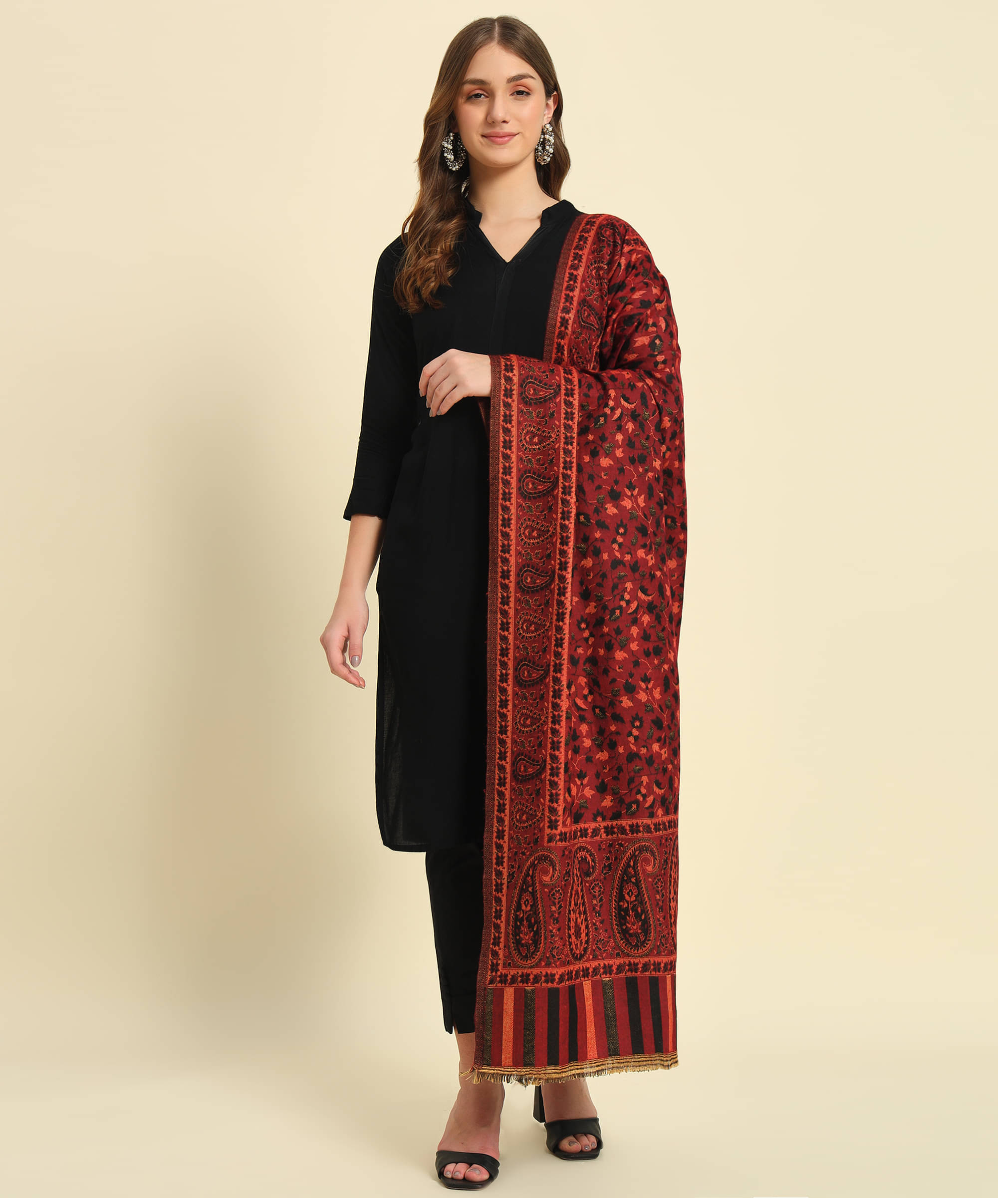     			ZEPPI Red Self Design Shawl - ( Pack of 1 )