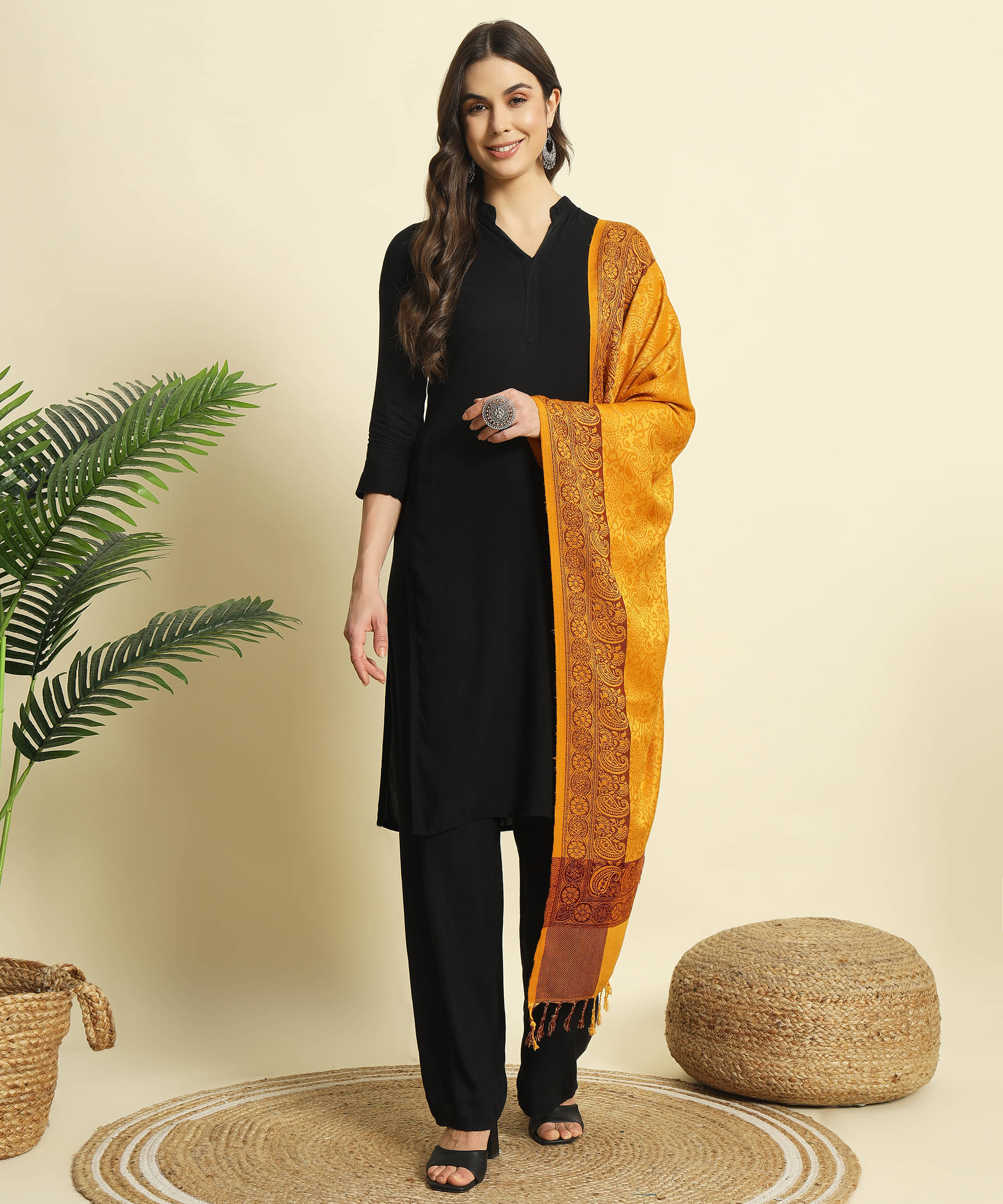 ZEPPI Yellow Self Design Shawl - ( Pack of 1 )     			ZEPPI Yellow Self Design Shawl - ( Pack of 1 )