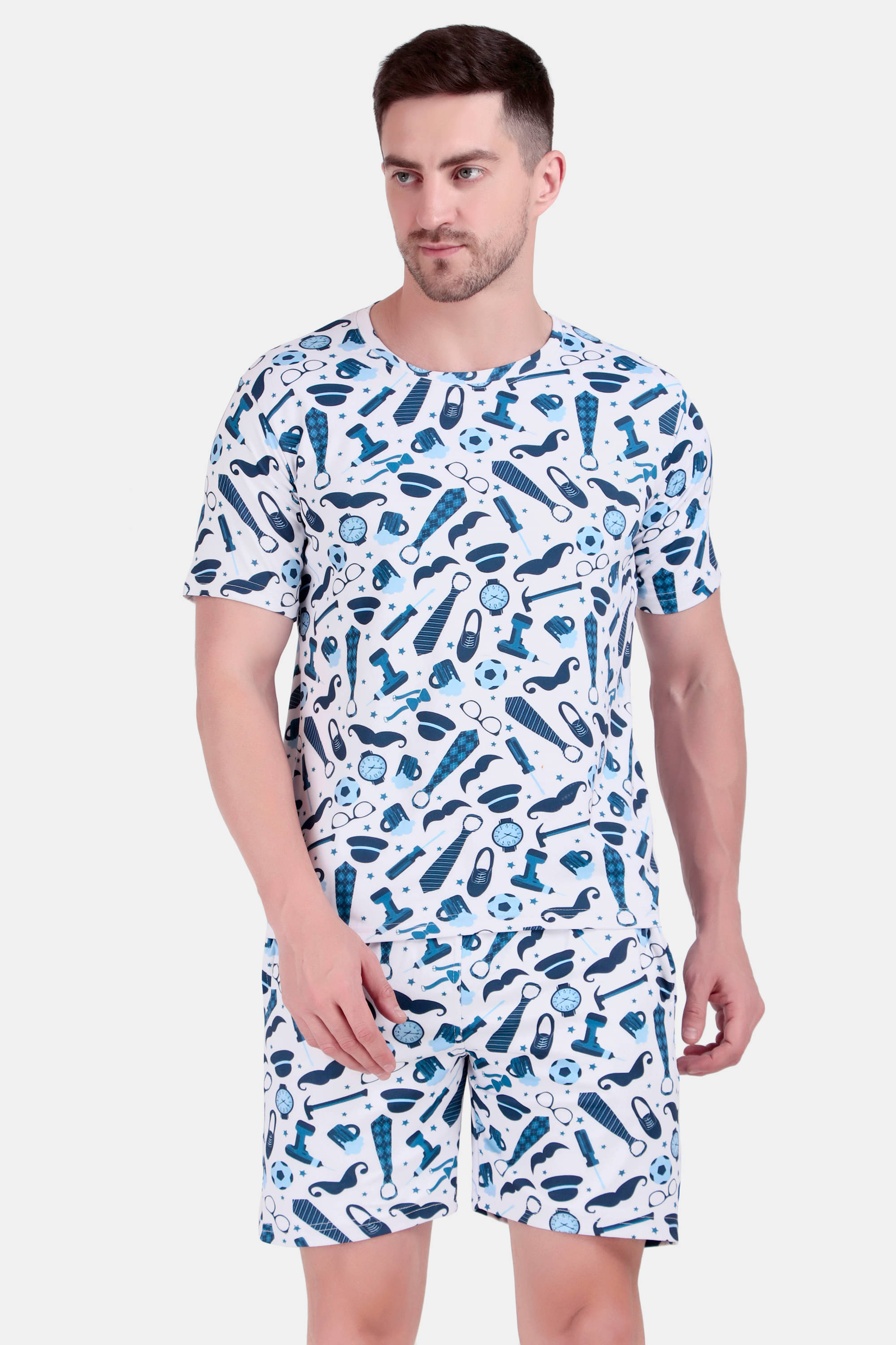     			anzeer Men's T-shirt With Shorts Co-Ords Set ( Pack of 1 , Blue )