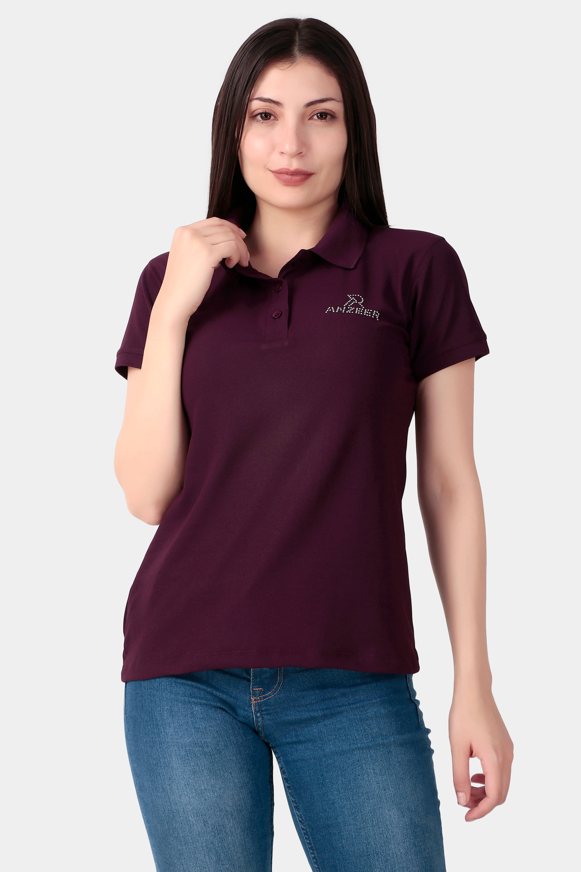     			anzeer Women's Regular Solid Polo Collar Cotton T-Shirt ( Purple , Pack of 1 )
