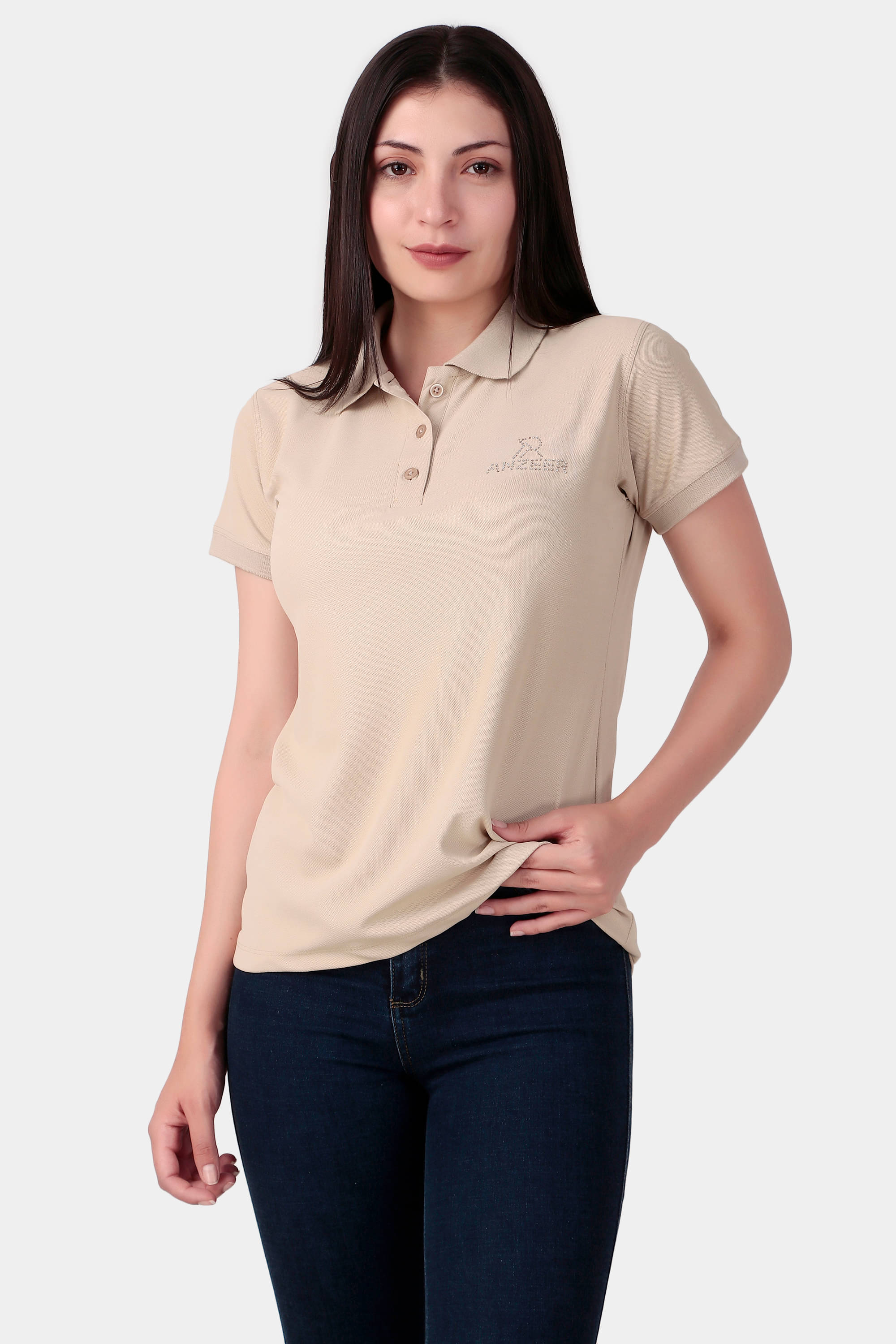     			anzeer Women's Regular Solid Polo Collar Cotton T-Shirt ( Beige , Pack of 1 )