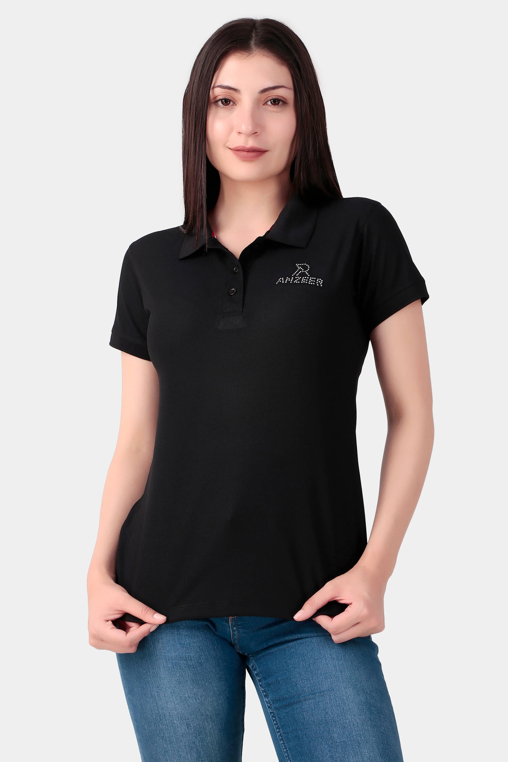 anzeer Women's Regular Solid Polo Collar Cotton T-Shirt ( Black , Pack of 1 ) anzeer Women's Regular Solid Polo Collar Cotton T-Shirt ( Black , Pack of 1 )