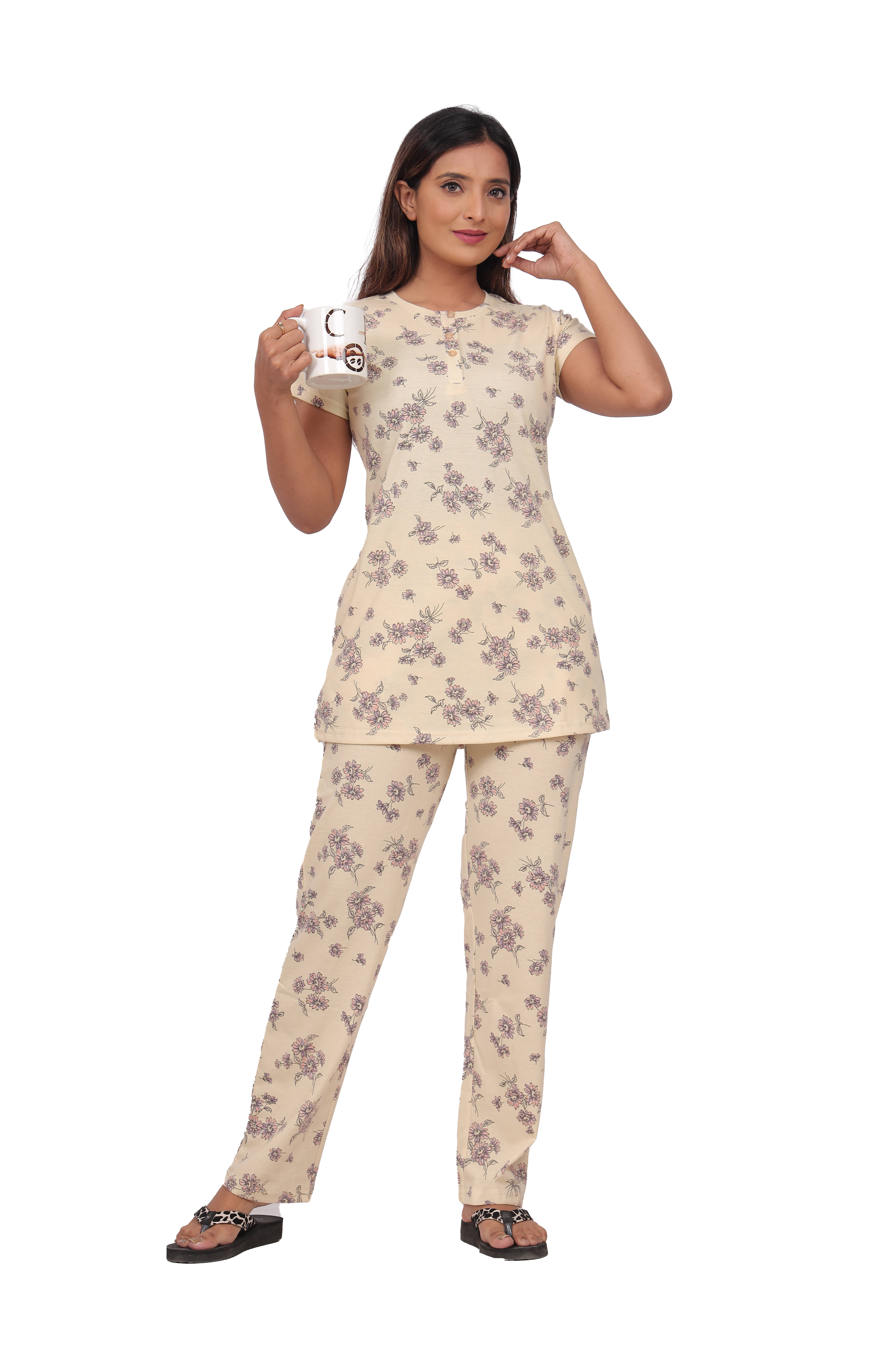     			just love Cream Cotton Blend Women's Nightwear Nightsuit Sets ( Pack of 1 )