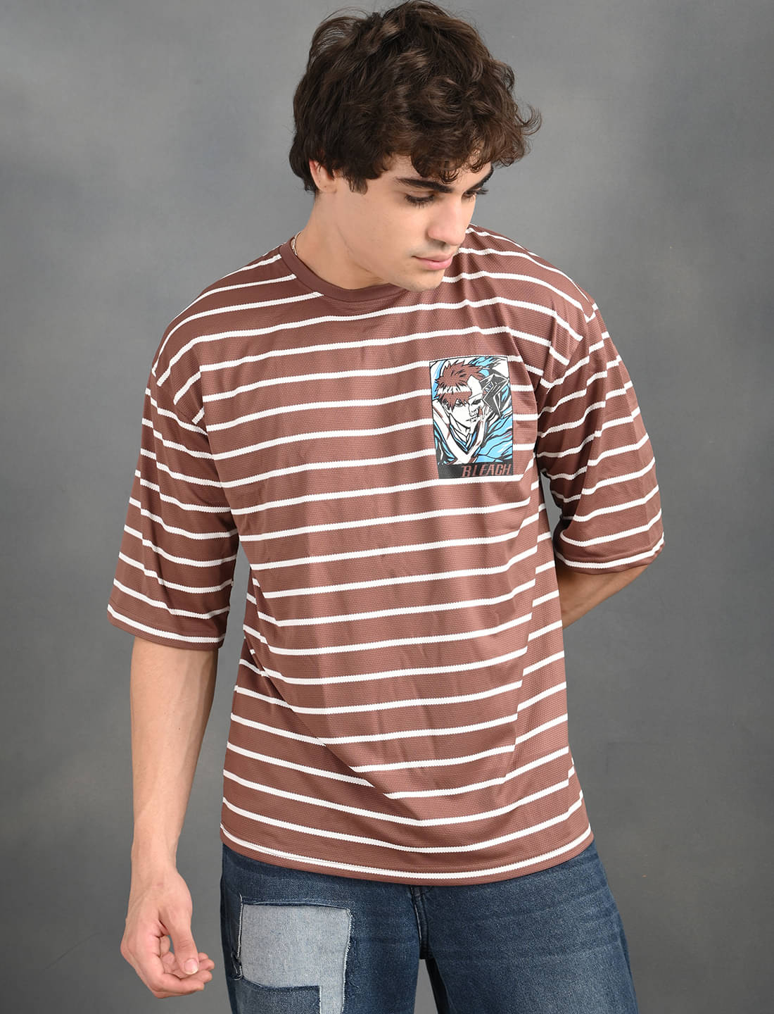     			BLUE ARC Men Polyester Oversized Fit Printed T-Shirt ( Brown )
