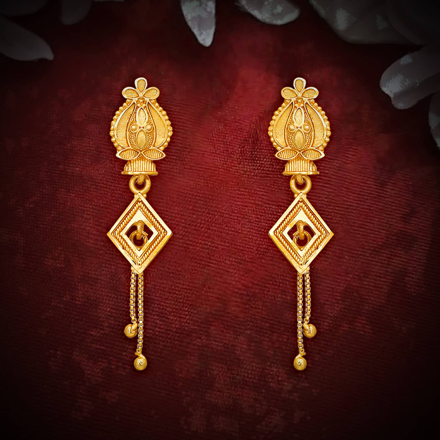     			Drashti Collection Golden Drop Earrings ( Pack of 1 )