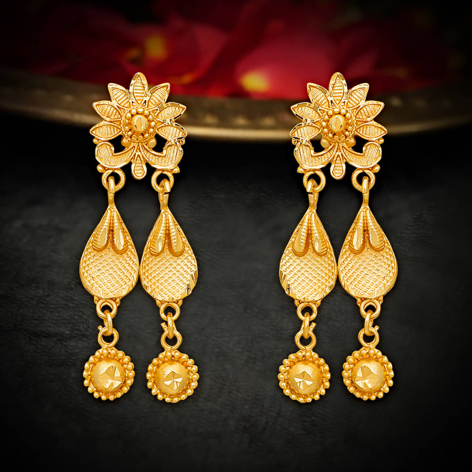     			Drashti Collection Golden Drop Earrings ( Pack of 1 )