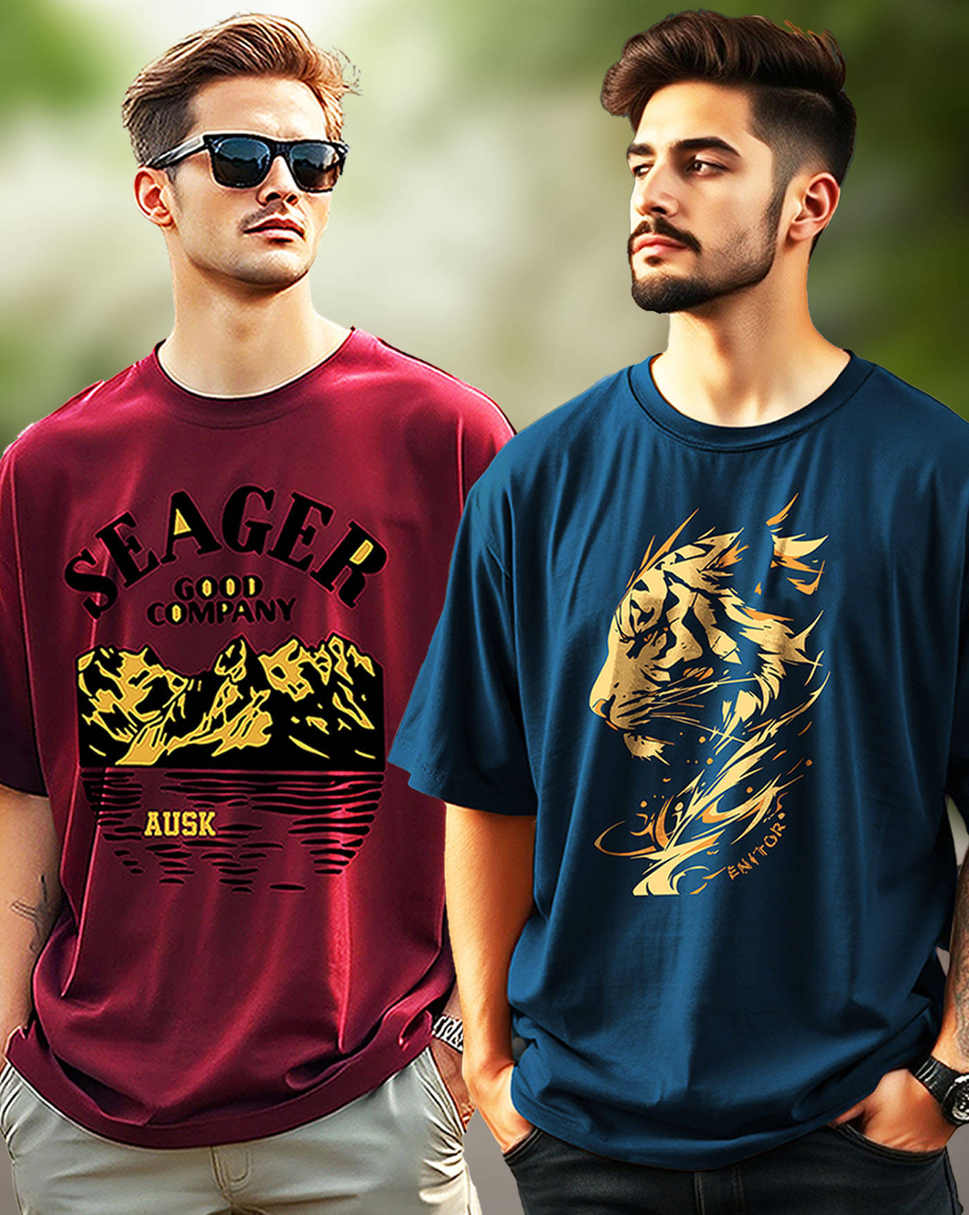     			ENITOR Men Cotton Blend Oversized Fit Printed T-Shirt ( Teal )