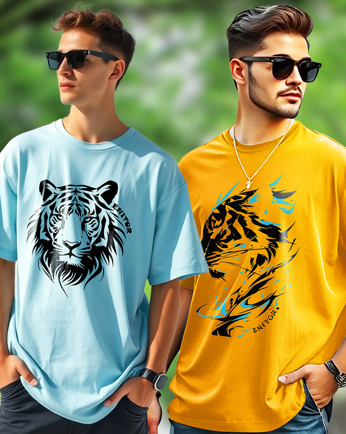     			ENITOR Men Cotton Blend Oversized Fit Printed T-Shirt ( Aqua Blue )