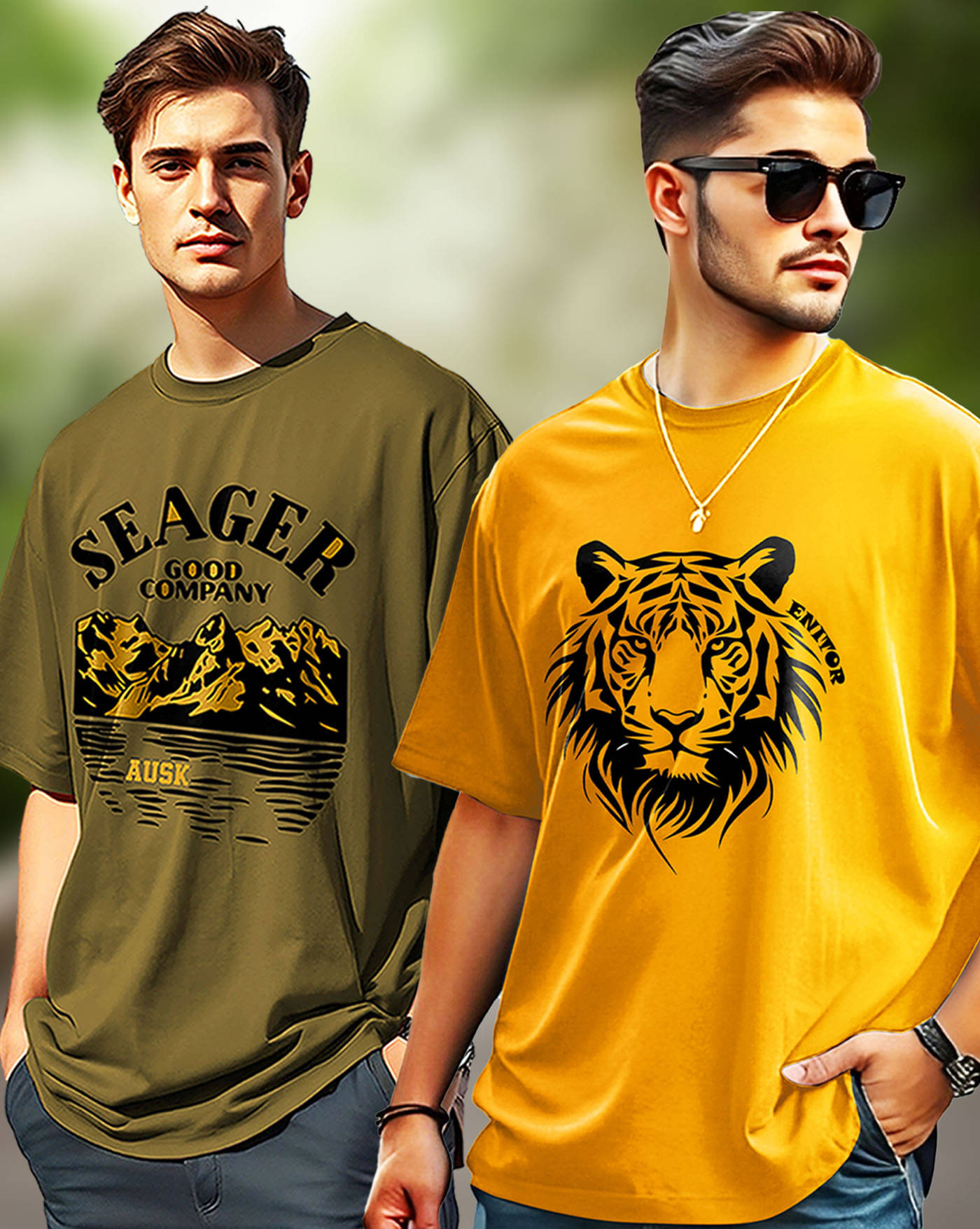     			ENITOR Men Cotton Blend Oversized Fit Printed T-Shirt ( Mustard )
