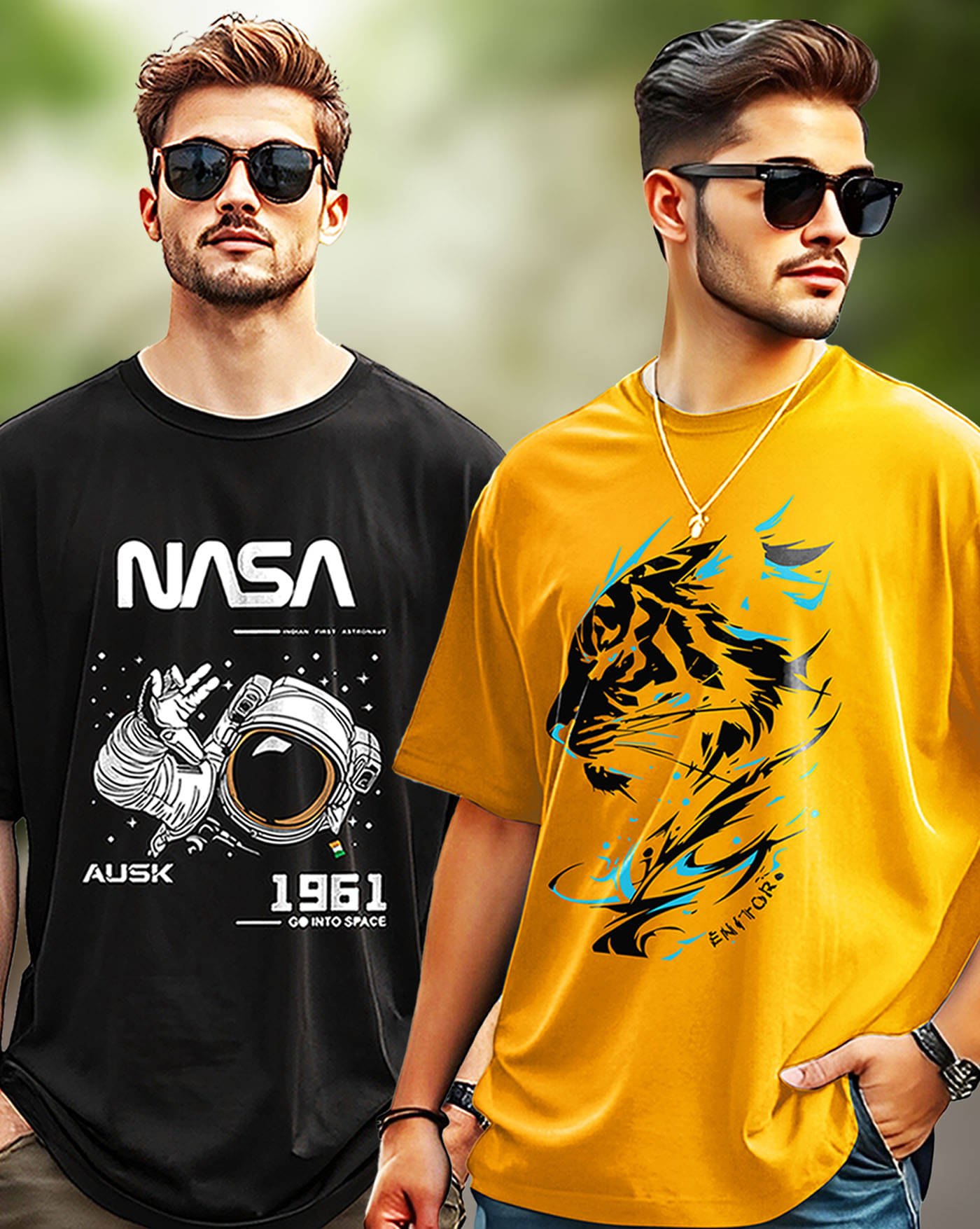 ENITOR Men Cotton Blend Oversized Fit Printed T-Shirt ( Mustard )     			ENITOR Men Cotton Blend Oversized Fit Printed T-Shirt ( Mustard )