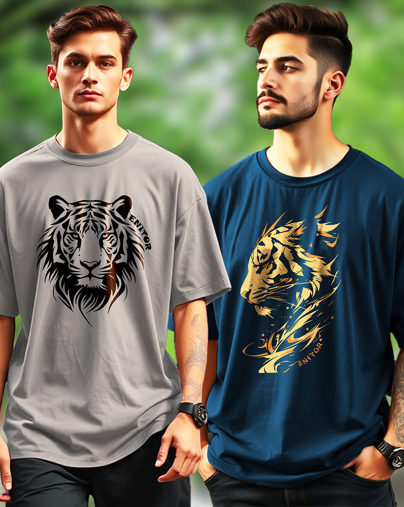 ENITOR Men Cotton Blend Oversized Fit Printed T-Shirt ( Grey )     			ENITOR Men Cotton Blend Oversized Fit Printed T-Shirt ( Grey )