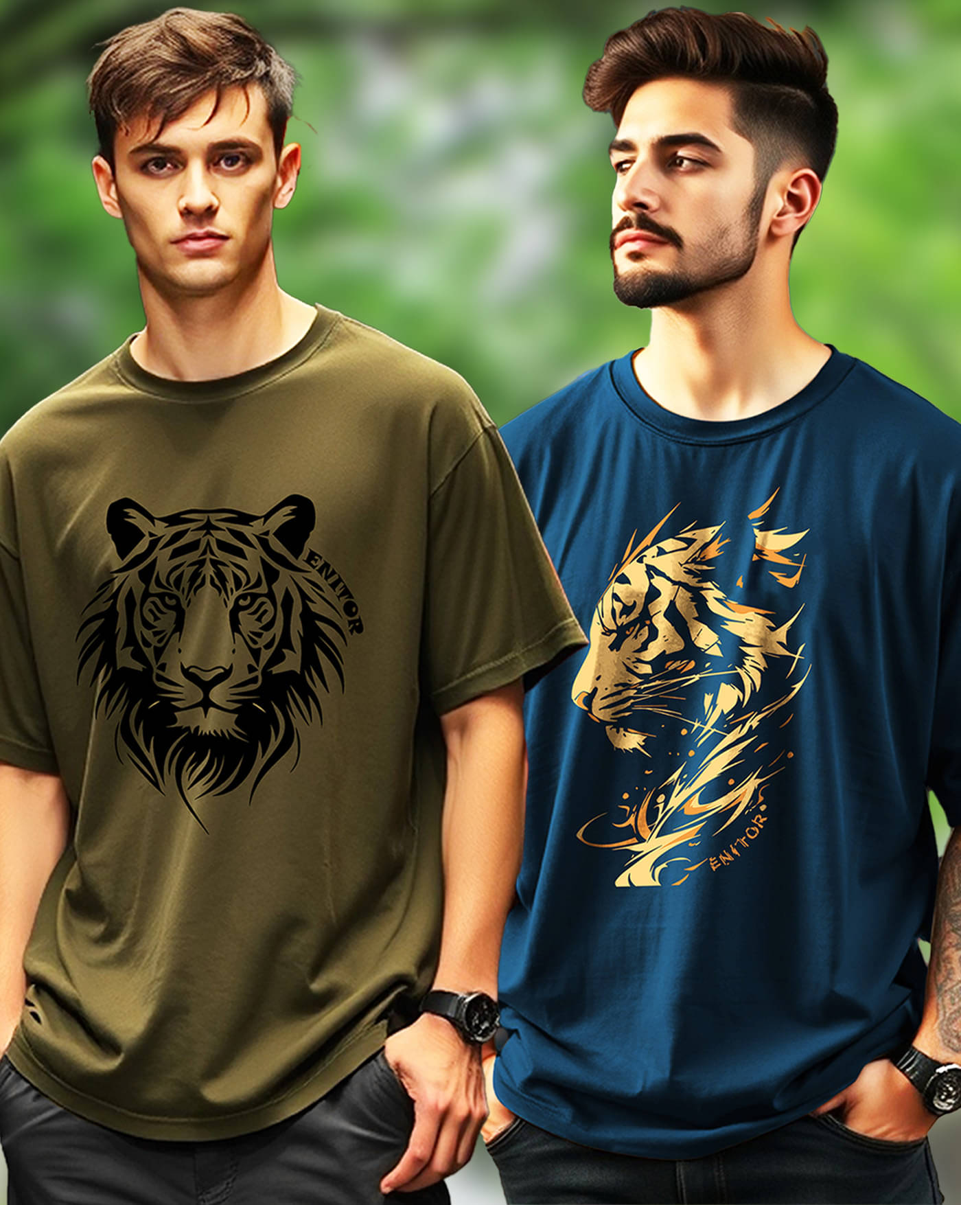 ENITOR Men Cotton Blend Oversized Fit Printed T-Shirt ( Green ) ENITOR Men Cotton Blend Oversized Fit Printed T-Shirt ( Green )