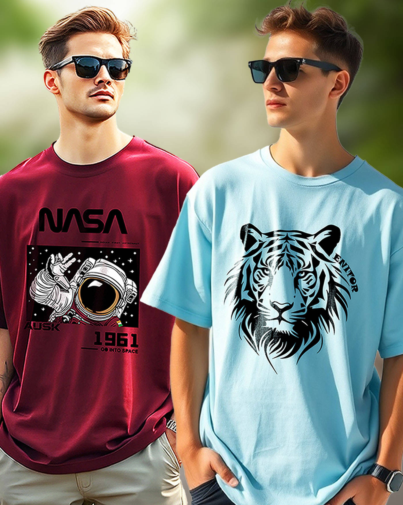     			ENITOR Men Cotton Blend Oversized Fit Printed T-Shirt ( Aqua Blue )