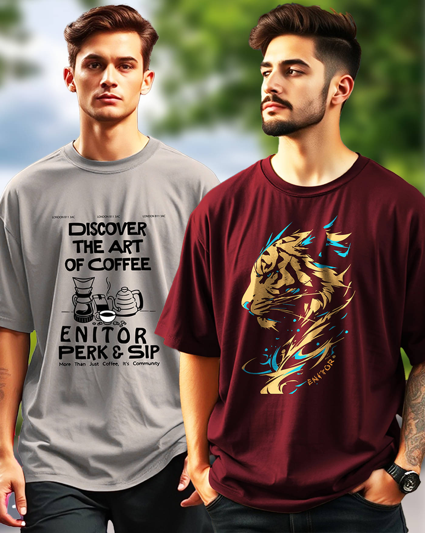     			ENITOR Men Cotton Blend Oversized Fit Printed T-Shirt ( Maroon )