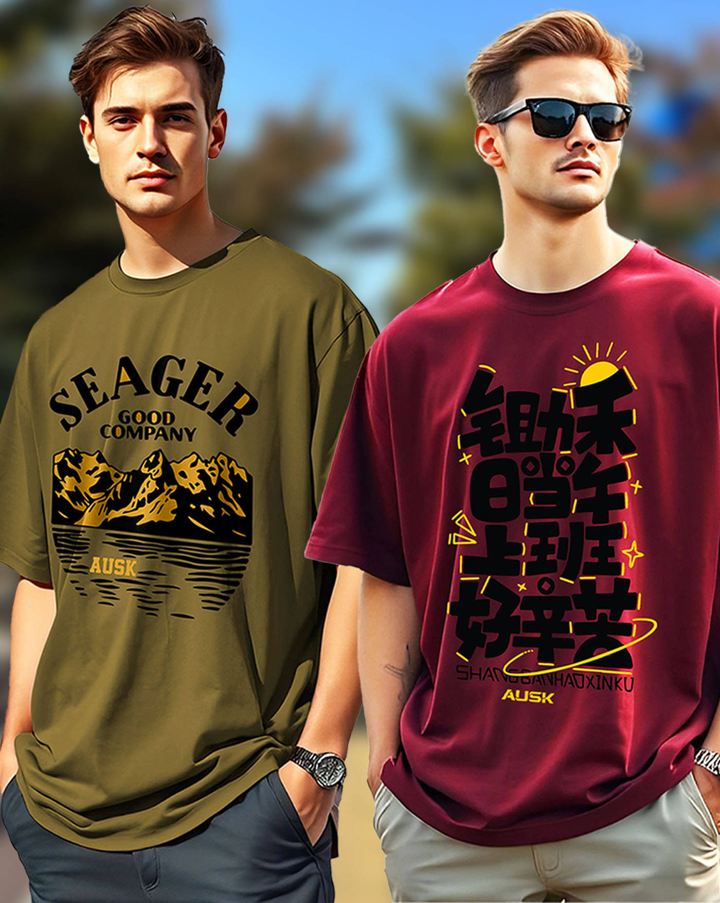     			ENITOR Men Cotton Oversized Fit Printed T-Shirt ( Maroon )