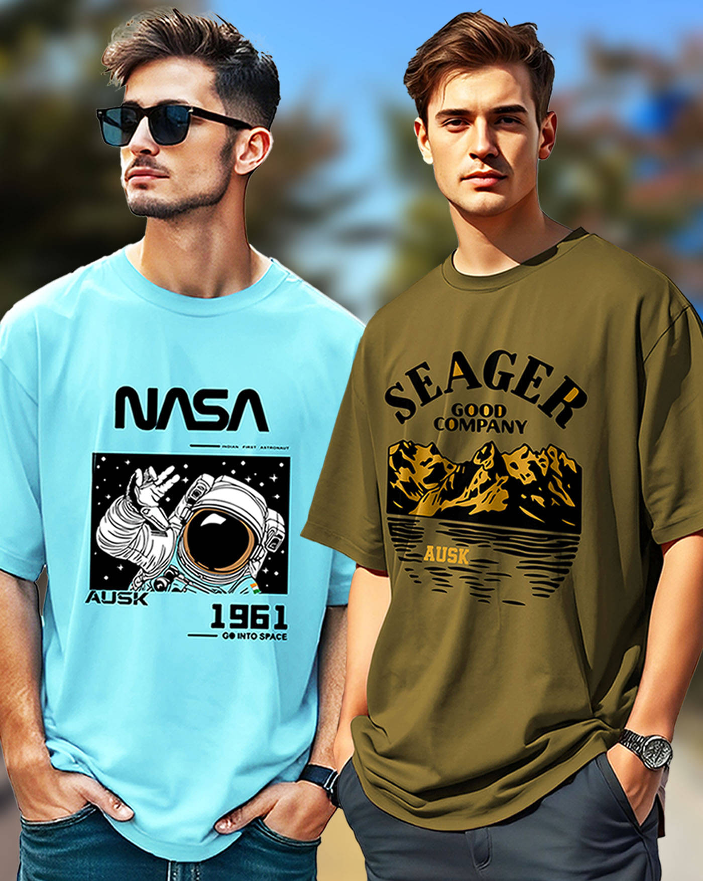 ENITOR Men Cotton Oversized Fit Printed T-Shirt ( Green ) ENITOR Men Cotton Oversized Fit Printed T-Shirt ( Green )