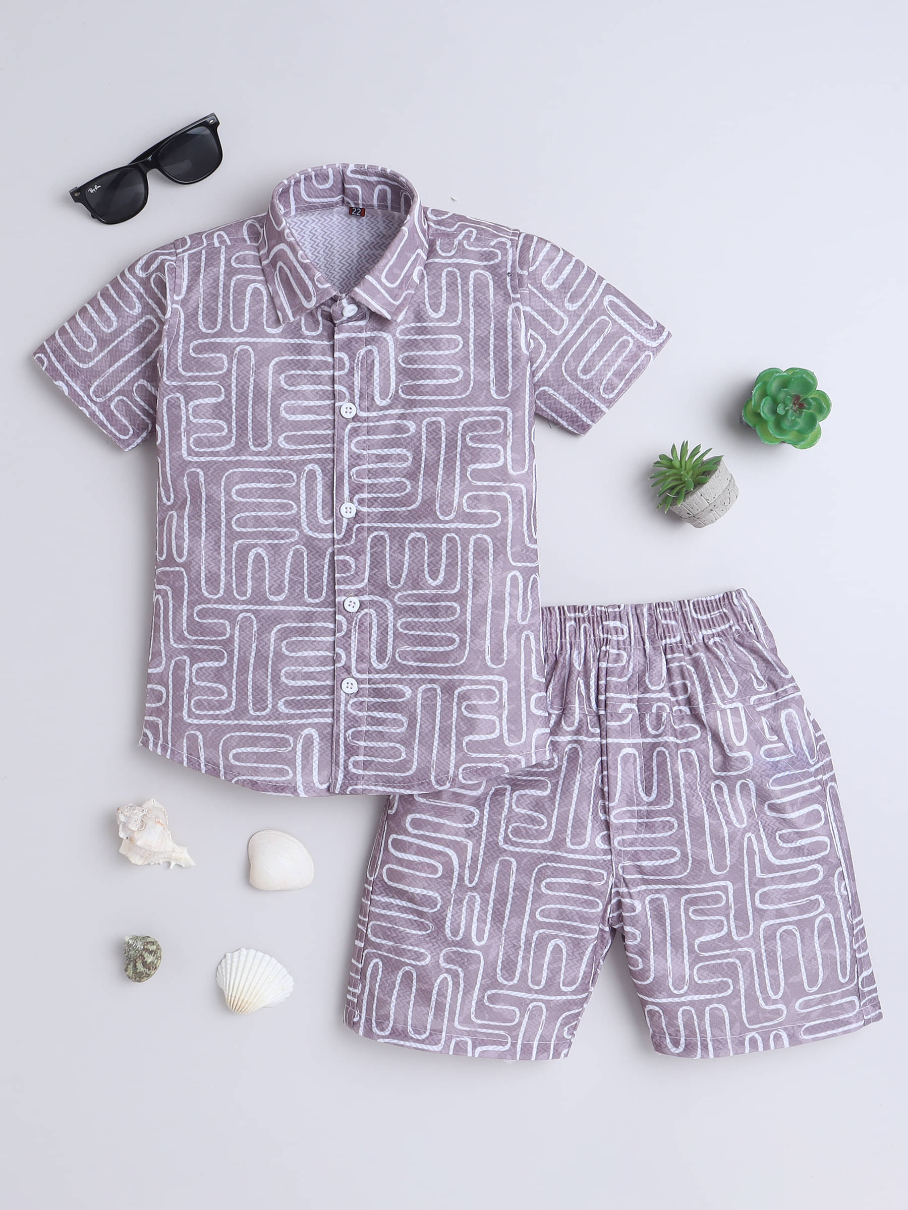     			Fourfolds Pack of 1 Boys Cotton Blend Shirt & Shorts Set ( Brown )