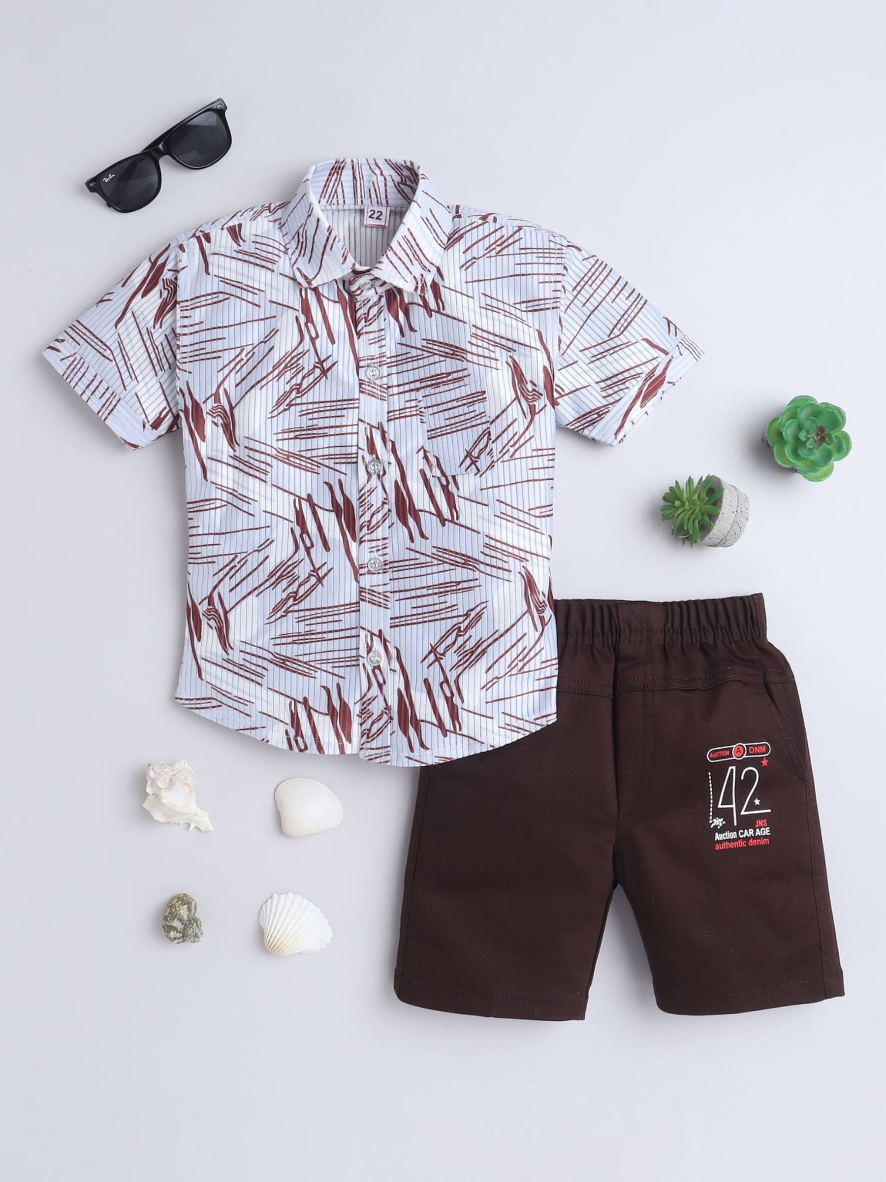Fourfolds Pack of 1 Boys Cotton Blend Shirt & Shorts Set ( Brown ) Fourfolds Pack of 1 Boys Cotton Blend Shirt & Shorts Set ( Brown )