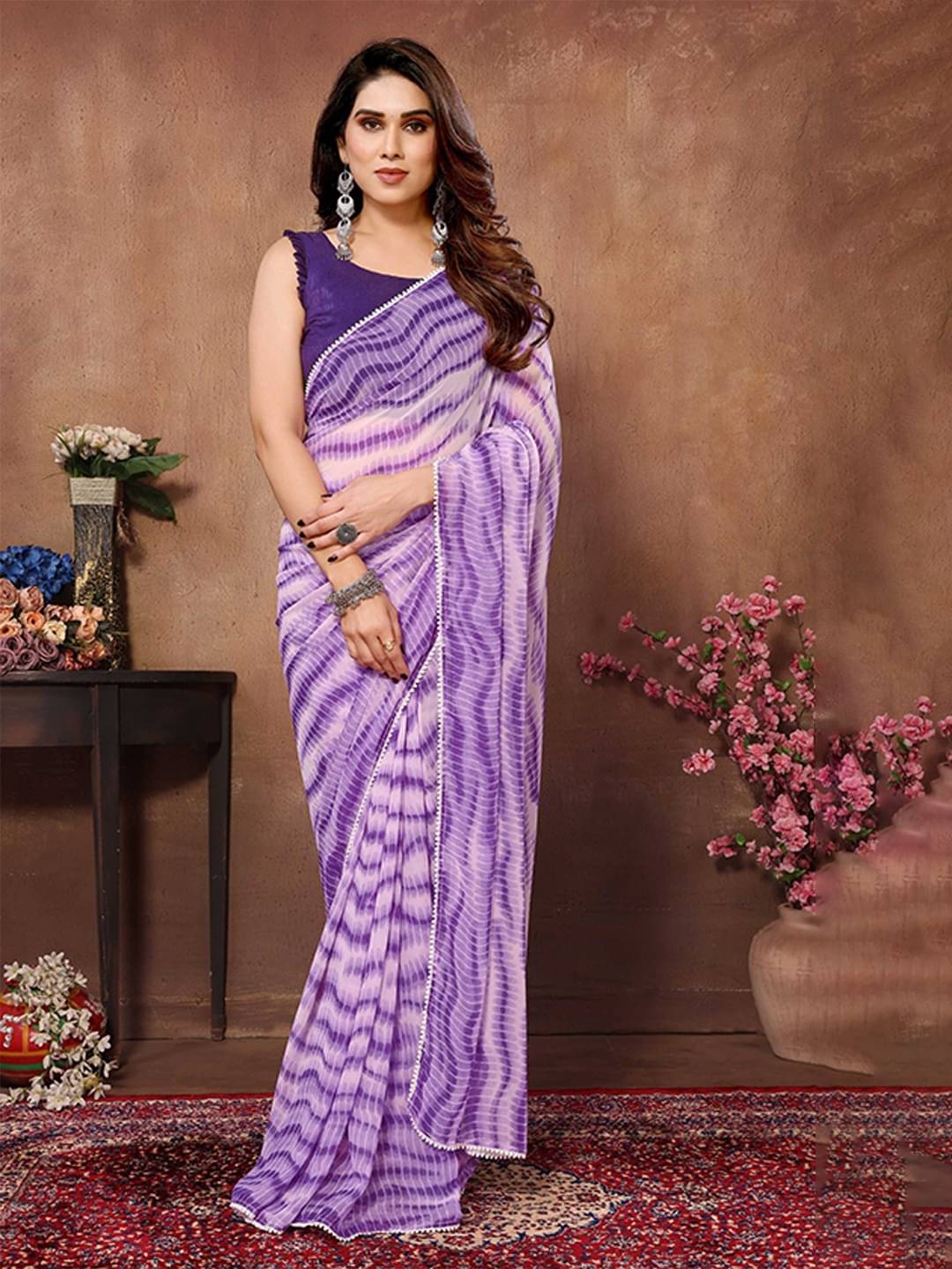 INDIAN SILKS Georgette Printed Saree With Unstitched Blouse Piece ( Purple ) INDIAN SILKS Georgette Printed Saree With Unstitched Blouse Piece ( Purple )