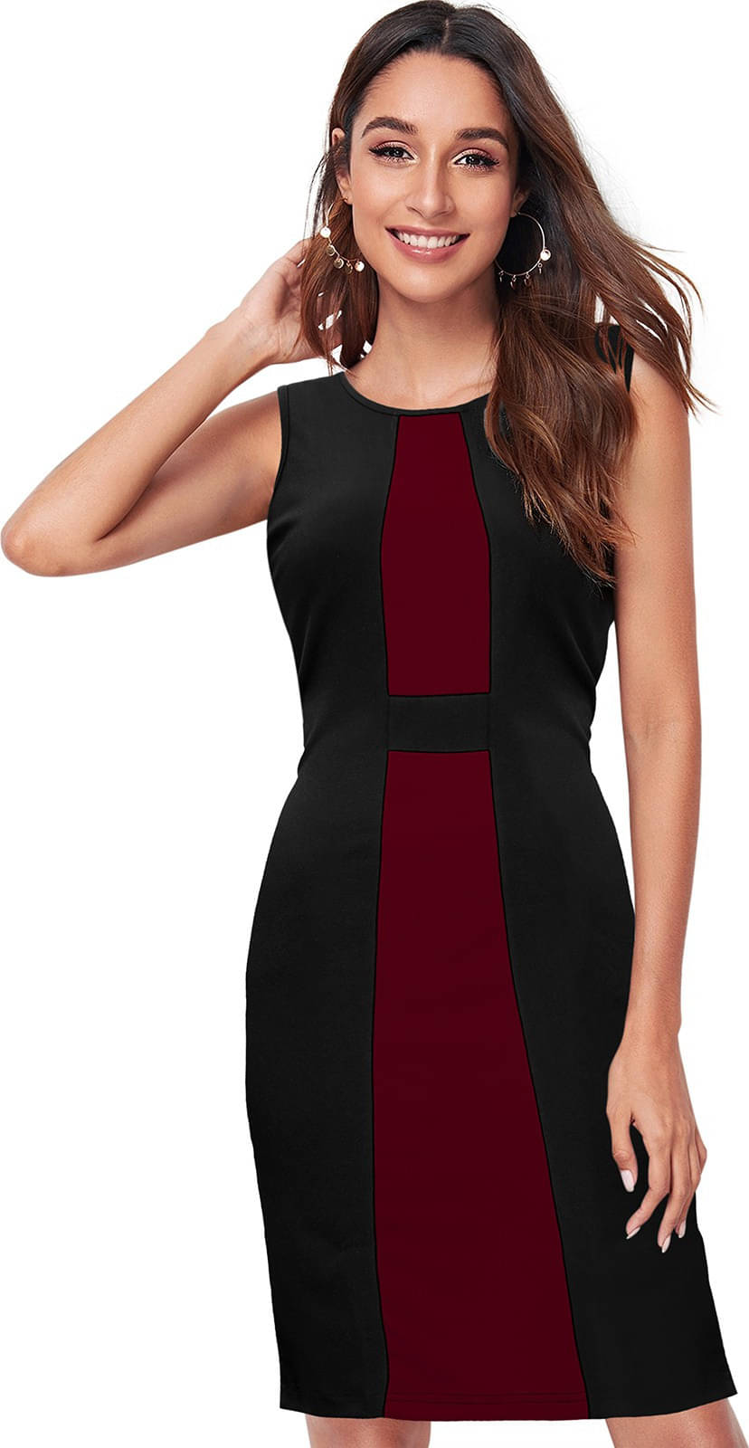     			LONDON BELLY Women Polyester Colorblock Bodycon Dress ( Multicolor )