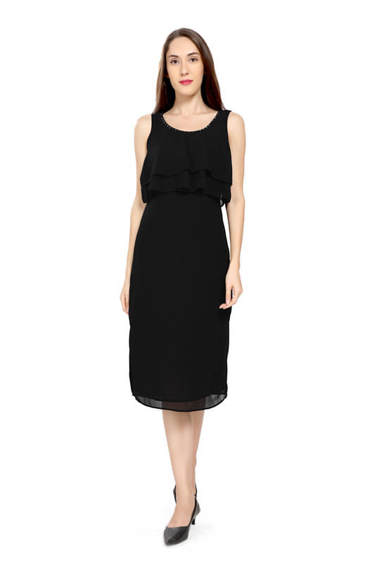     			Mantra Fashion Women's Black Solid Sleeveless A Line Dress ( Pack of 1 )