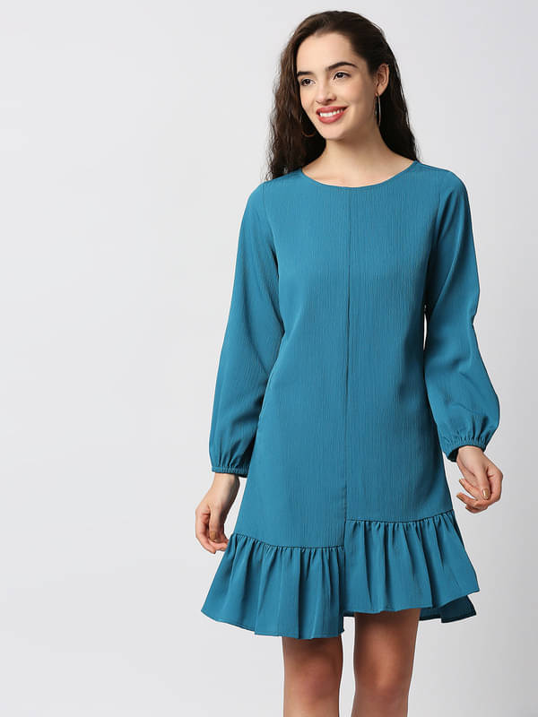 Mantra Fashion Women's Teal Solid Full Sleeve A-line Dress ( Teal ) Mantra Fashion Women's Teal Solid Full Sleeve A-line Dress ( Teal )