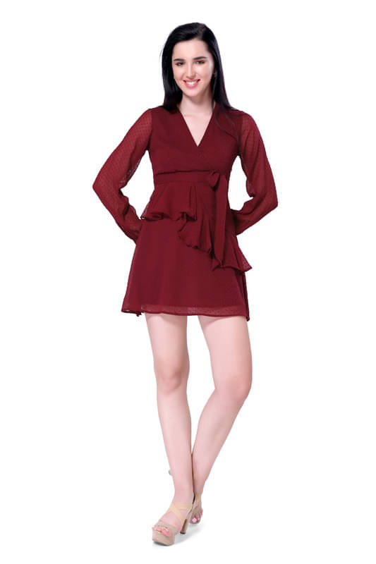     			Mantra Fashion Women's Burgundy Textured Wrap Dress ( Pack of 1 )