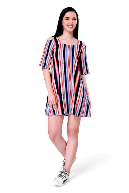 Mantra Fashion Women's Blue Striped Skater Dress ( Pack of 1 ) Mantra Fashion Women's Blue Striped Skater Dress ( Pack of 1 )