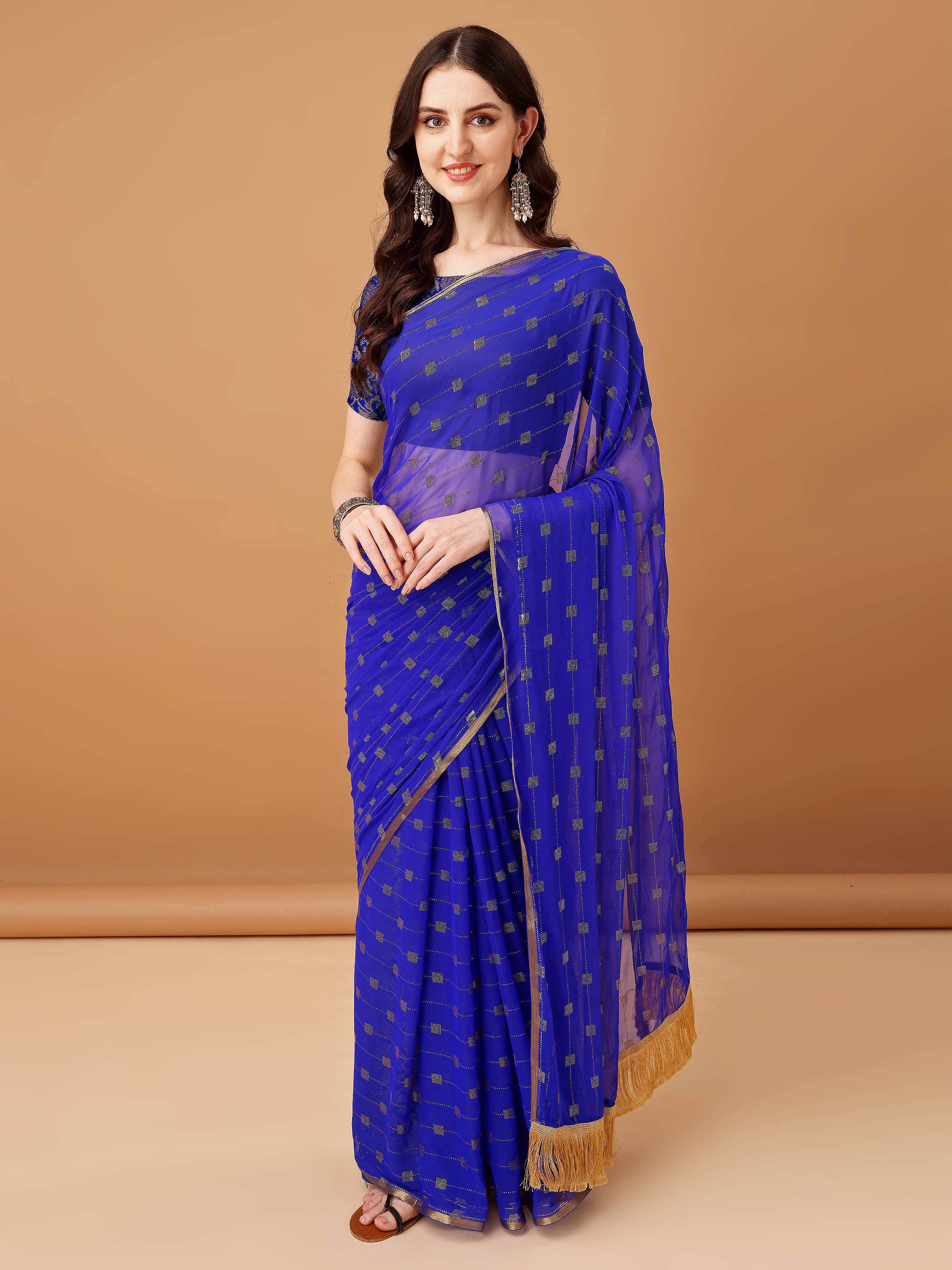 Parmila Fashion Chiffon Embellished Saree With Unstitched Blouse Piece ( Blue )     			Parmila Fashion Chiffon Embellished Saree With Unstitched Blouse Piece ( Blue )