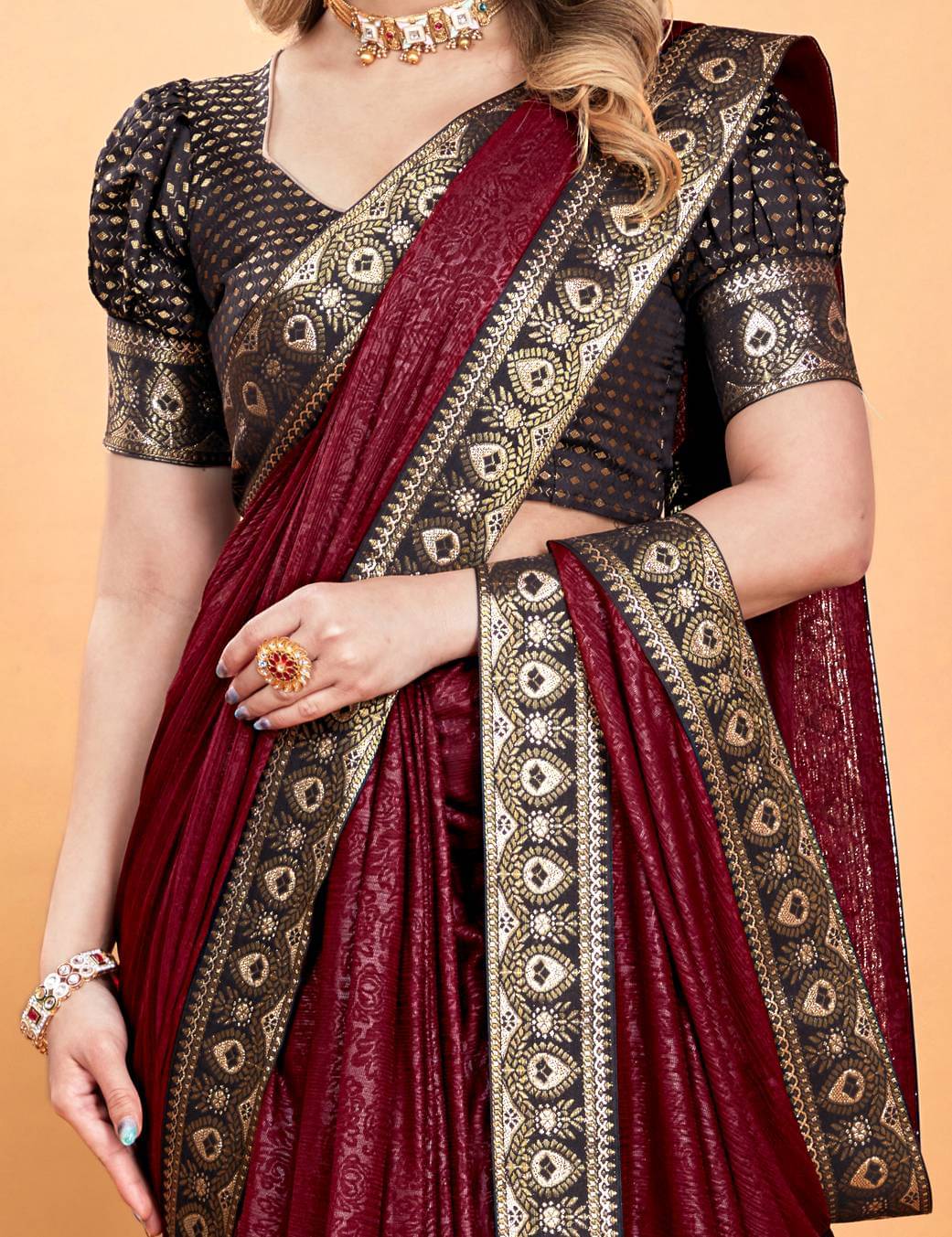 Parmila Fashion Chiffon Embellished Saree With Unstitched Blouse Piece ( Brown ) Parmila Fashion Chiffon Embellished Saree With Unstitched Blouse Piece ( Brown )