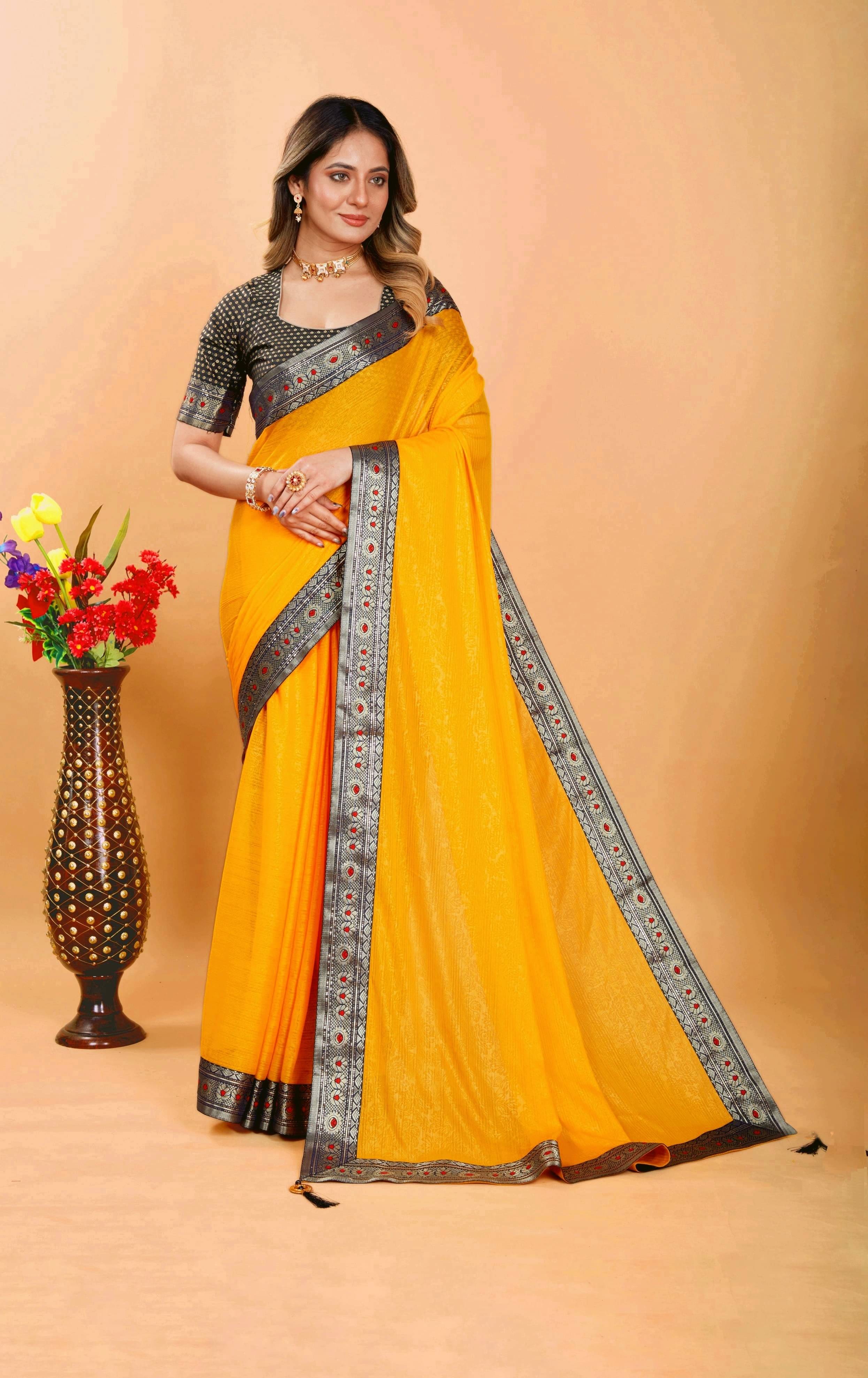 Parmila Fashion Chiffon Embellished Saree With Unstitched Blouse Piece ( Gold ) Parmila Fashion Chiffon Embellished Saree With Unstitched Blouse Piece ( Gold )