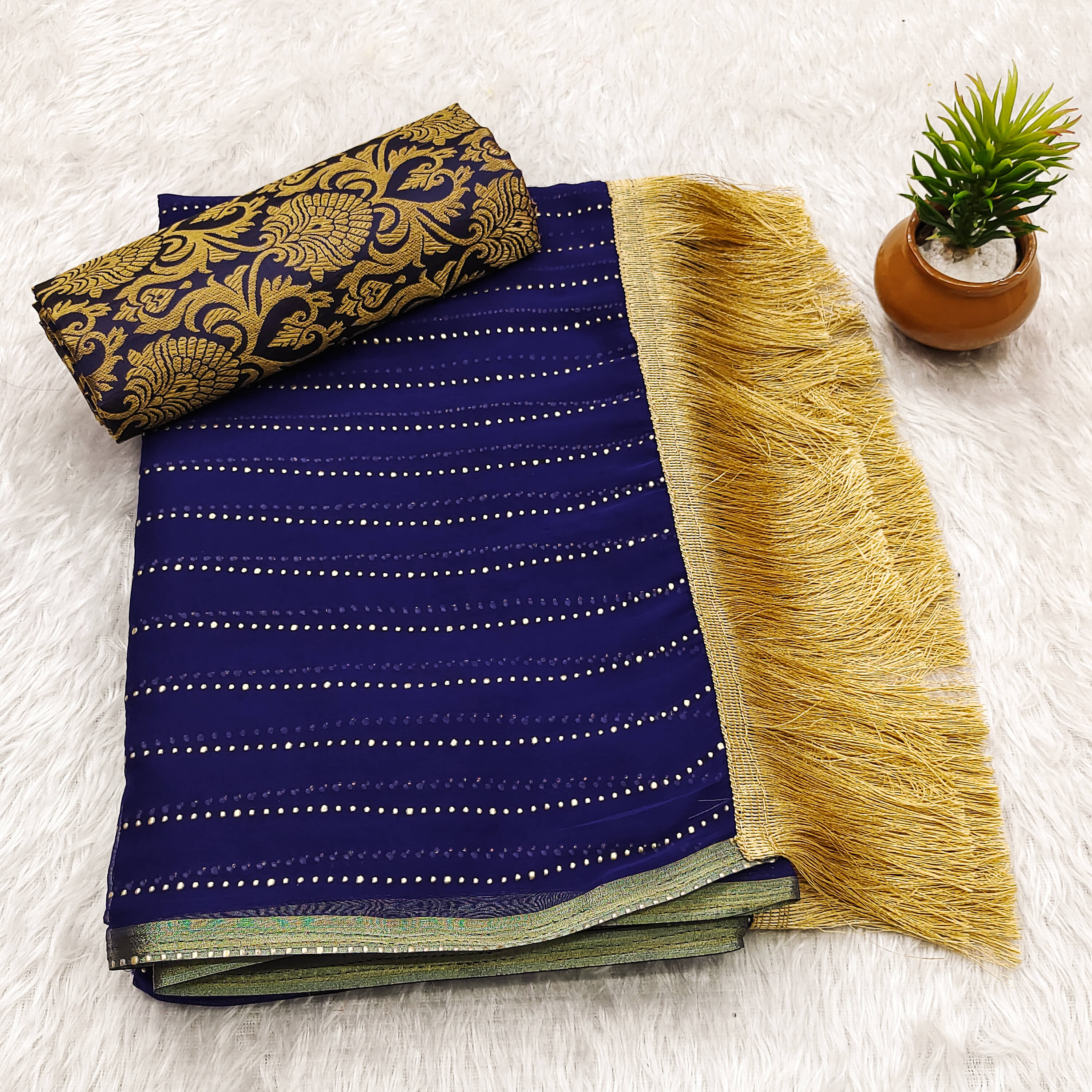 Parmila Fashion Chiffon Embellished Saree With Unstitched Blouse Piece ( Navy Blue )     			Parmila Fashion Chiffon Embellished Saree With Unstitched Blouse Piece ( Navy Blue )