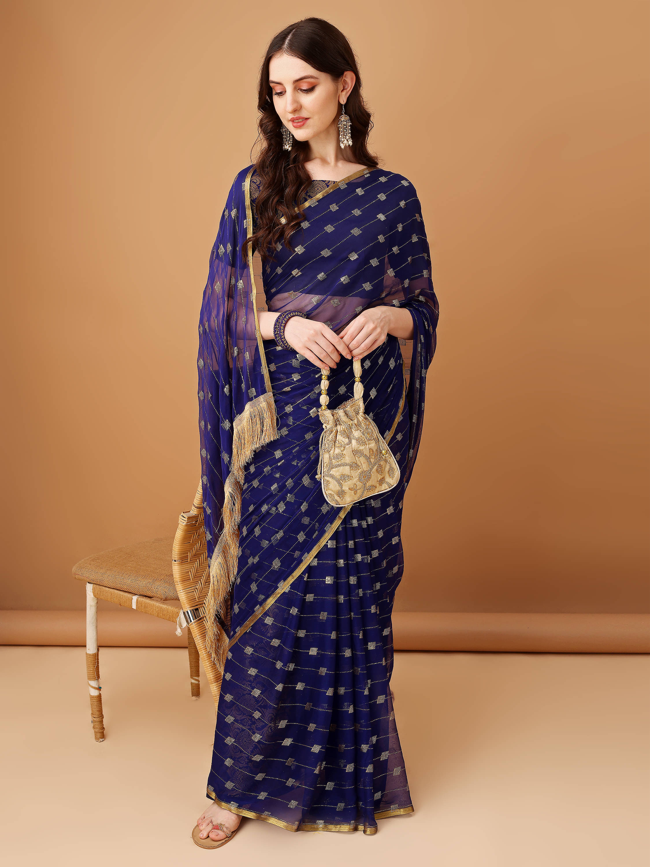 Parmila Fashion Chiffon Embellished Saree With Unstitched Blouse Piece ( Navy Blue )     			Parmila Fashion Chiffon Embellished Saree With Unstitched Blouse Piece ( Navy Blue )