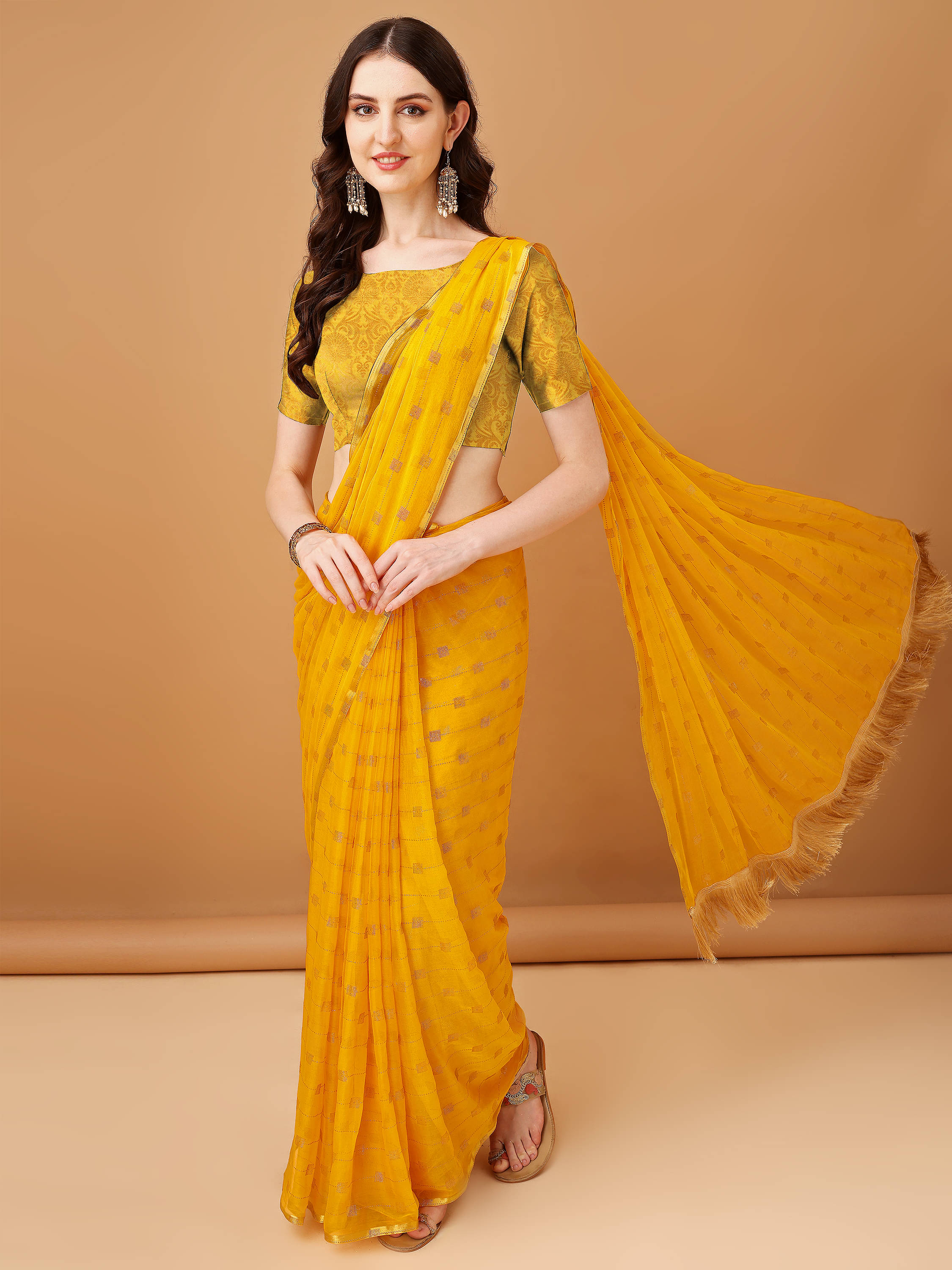 Parmila Fashion Chiffon Embellished Saree With Unstitched Blouse Piece ( Gold )     			Parmila Fashion Chiffon Embellished Saree With Unstitched Blouse Piece ( Gold )