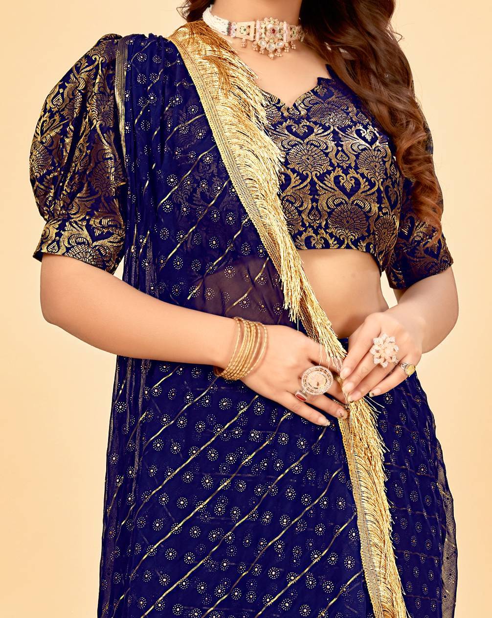 Parmila Fashion Chiffon Embellished Saree With Unstitched Blouse Piece ( Navy Blue ) Parmila Fashion Chiffon Embellished Saree With Unstitched Blouse Piece ( Navy Blue )