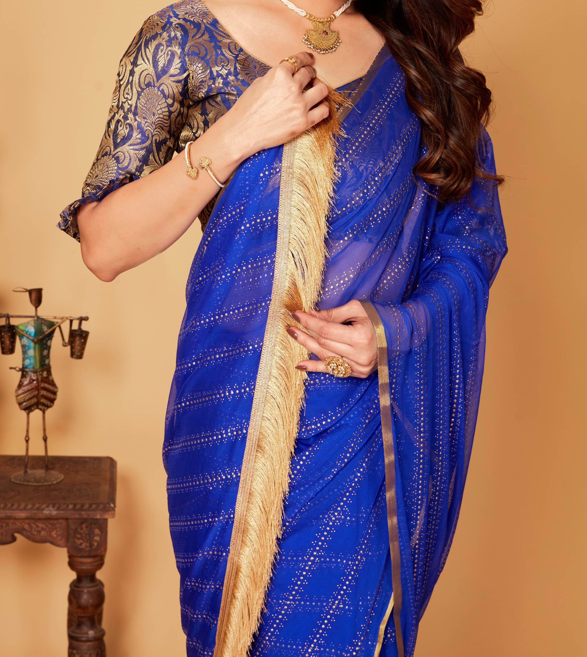 Parmila Fashion Chiffon Embellished Saree With Unstitched Blouse Piece ( Blue ) Parmila Fashion Chiffon Embellished Saree With Unstitched Blouse Piece ( Blue )