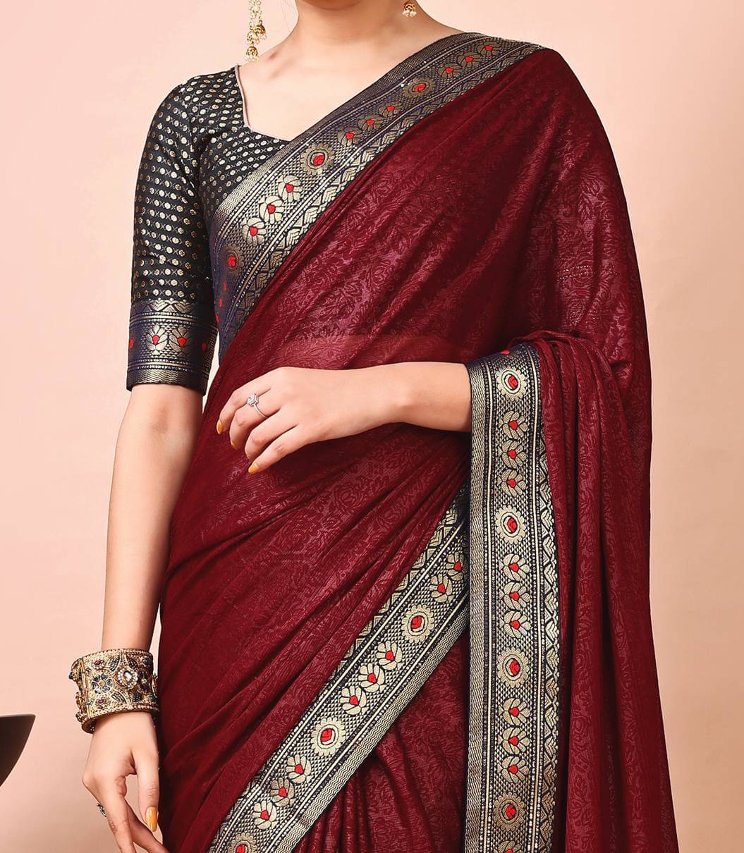Parmila Fashion Chiffon Embellished Saree With Unstitched Blouse Piece ( Brown ) Parmila Fashion Chiffon Embellished Saree With Unstitched Blouse Piece ( Brown )