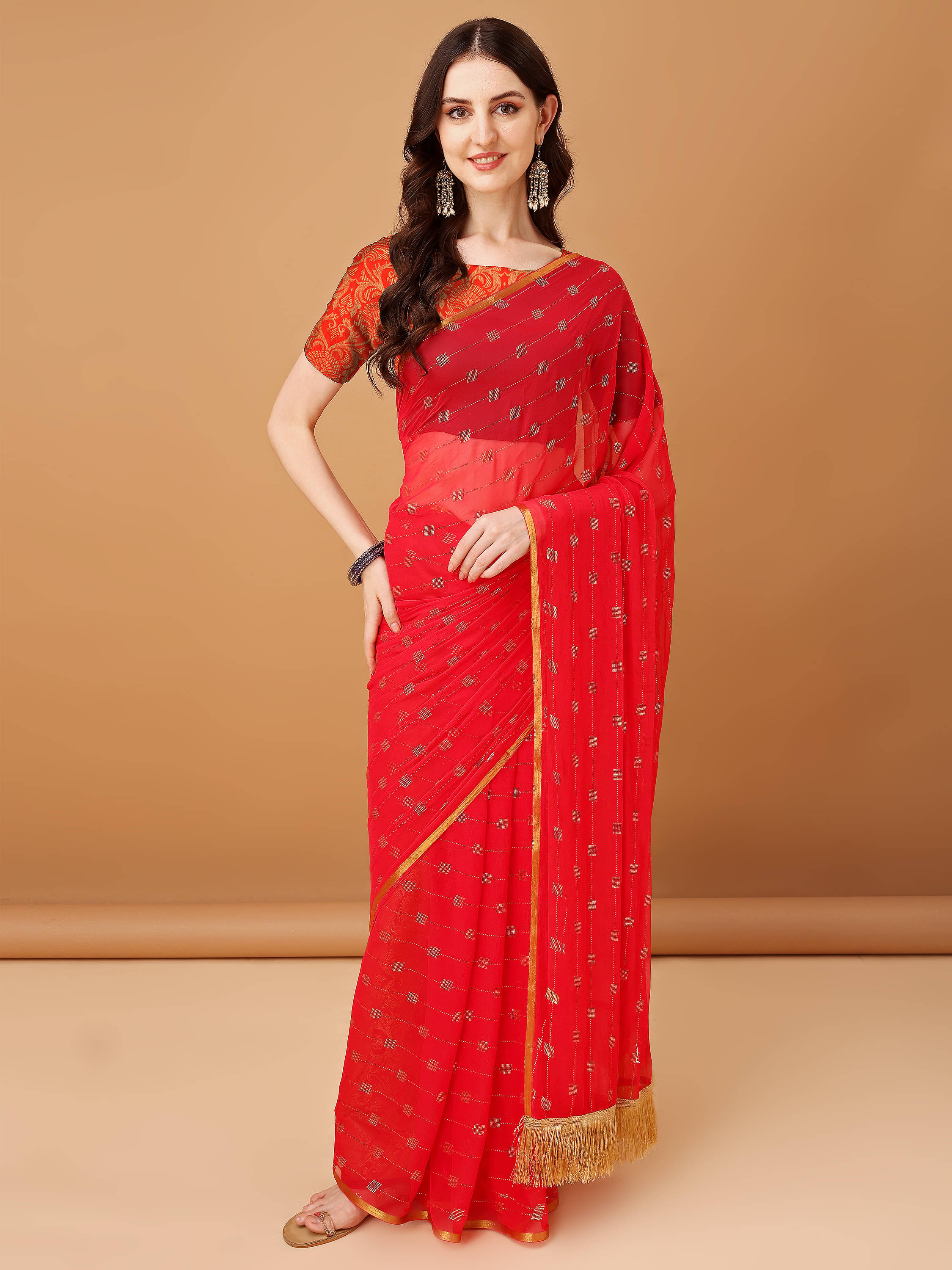 Parmila Fashion Chiffon Embellished Saree With Unstitched Blouse Piece ( Pink ) Parmila Fashion Chiffon Embellished Saree With Unstitched Blouse Piece ( Pink )