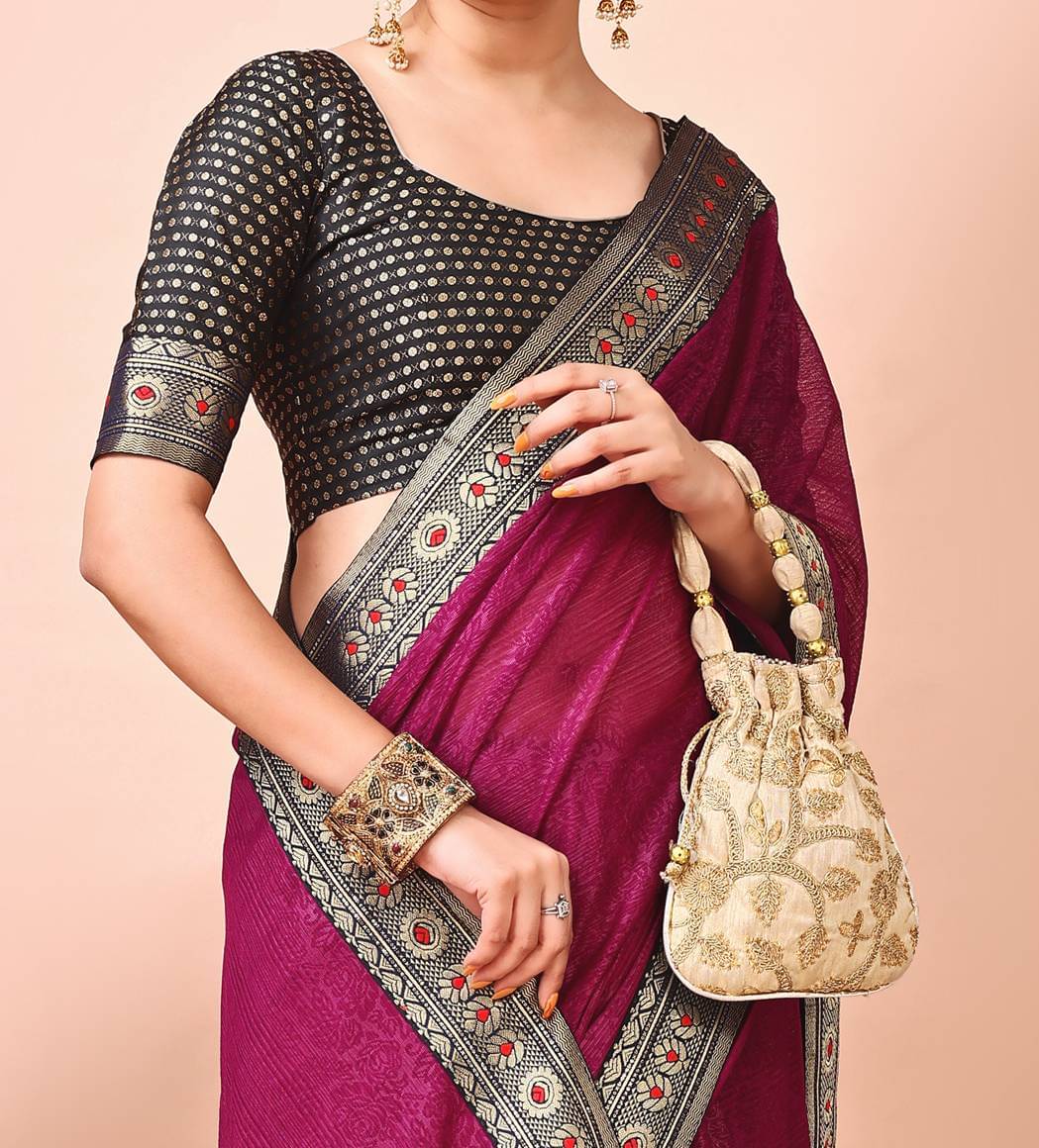 Parmila Fashion Chiffon Embellished Saree With Unstitched Blouse Piece ( Purple ) Parmila Fashion Chiffon Embellished Saree With Unstitched Blouse Piece ( Purple )