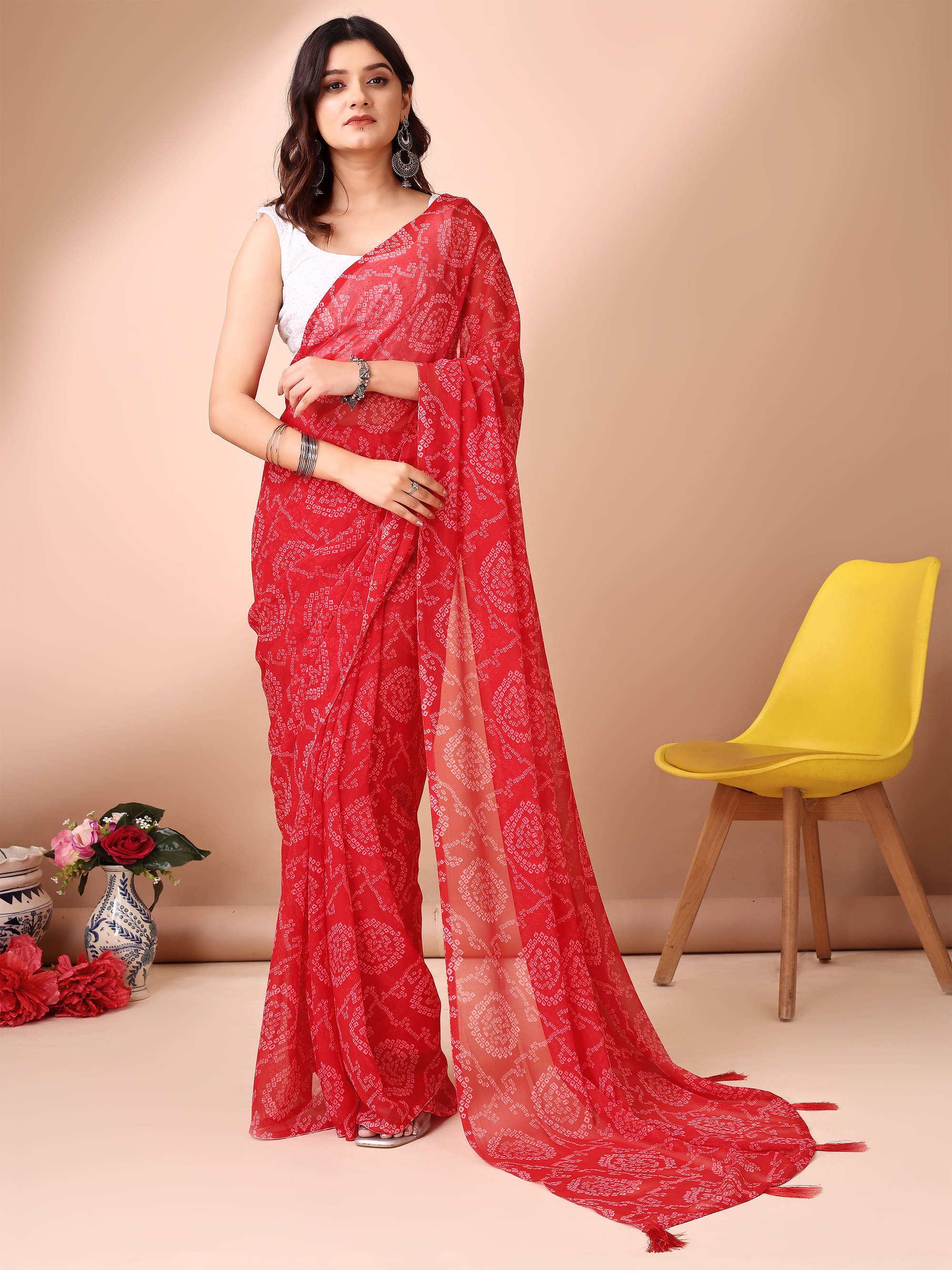     			Parmila Fashion Chiffon Printed Saree With Unstitched Blouse Piece ( Maroon )
