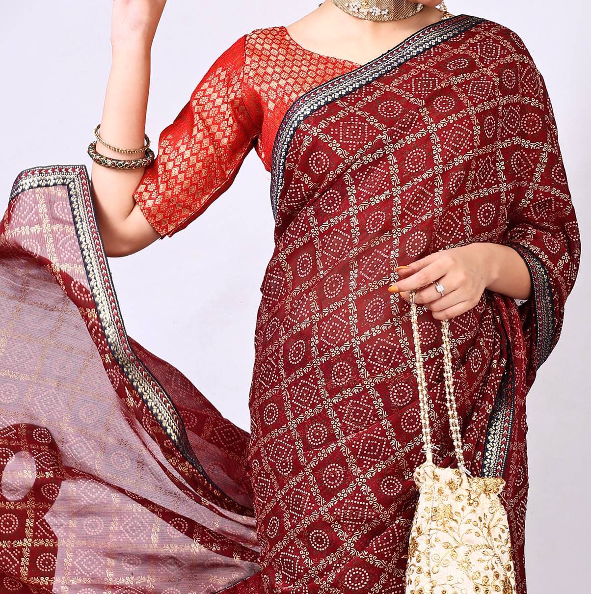     			Parmila Fashion Chiffon Printed Saree With Unstitched Blouse Piece ( Brown )