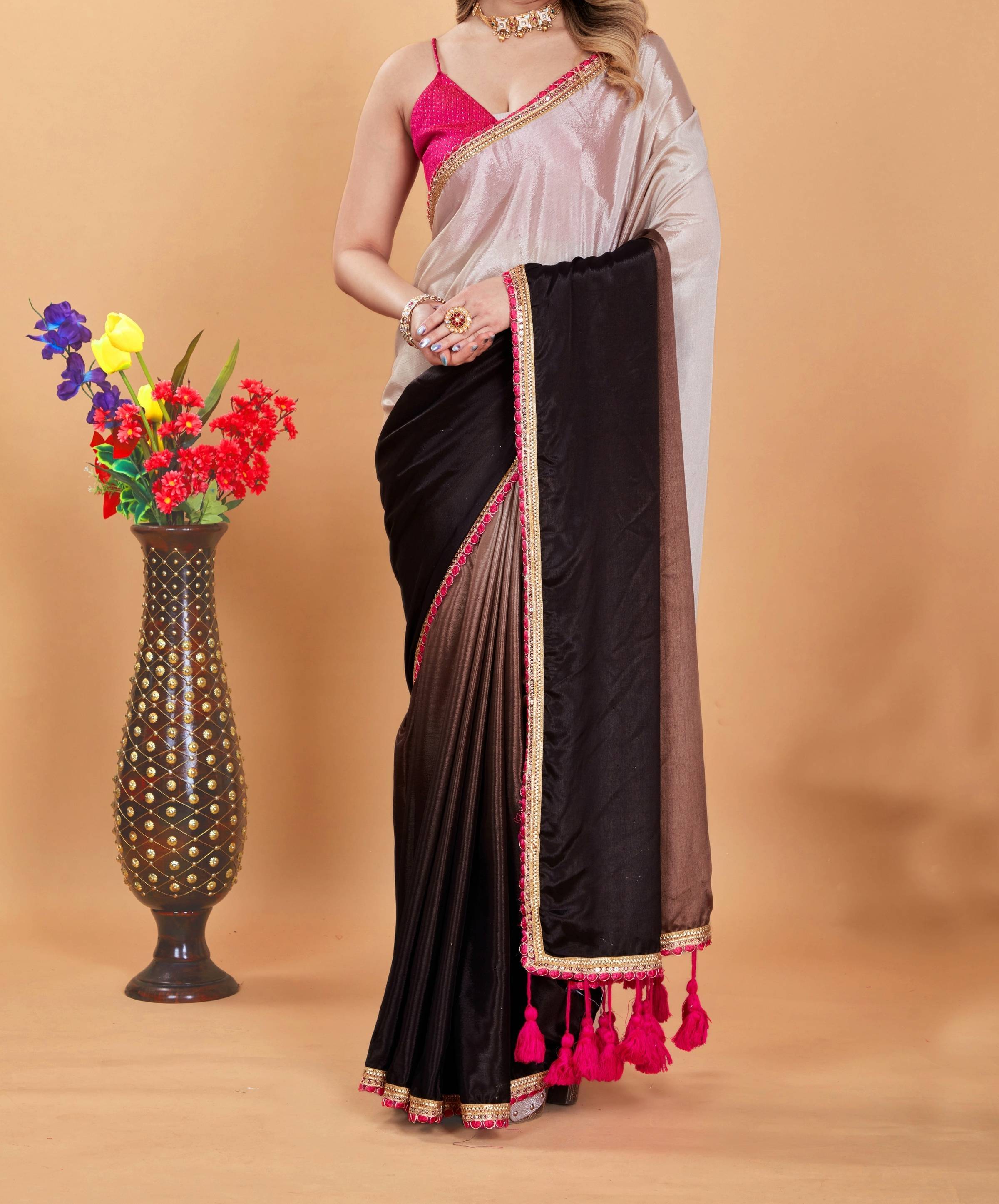 Parmila Fashion Chiffon Printed Saree With Unstitched Blouse Piece ( Brown ) Parmila Fashion Chiffon Printed Saree With Unstitched Blouse Piece ( Brown )