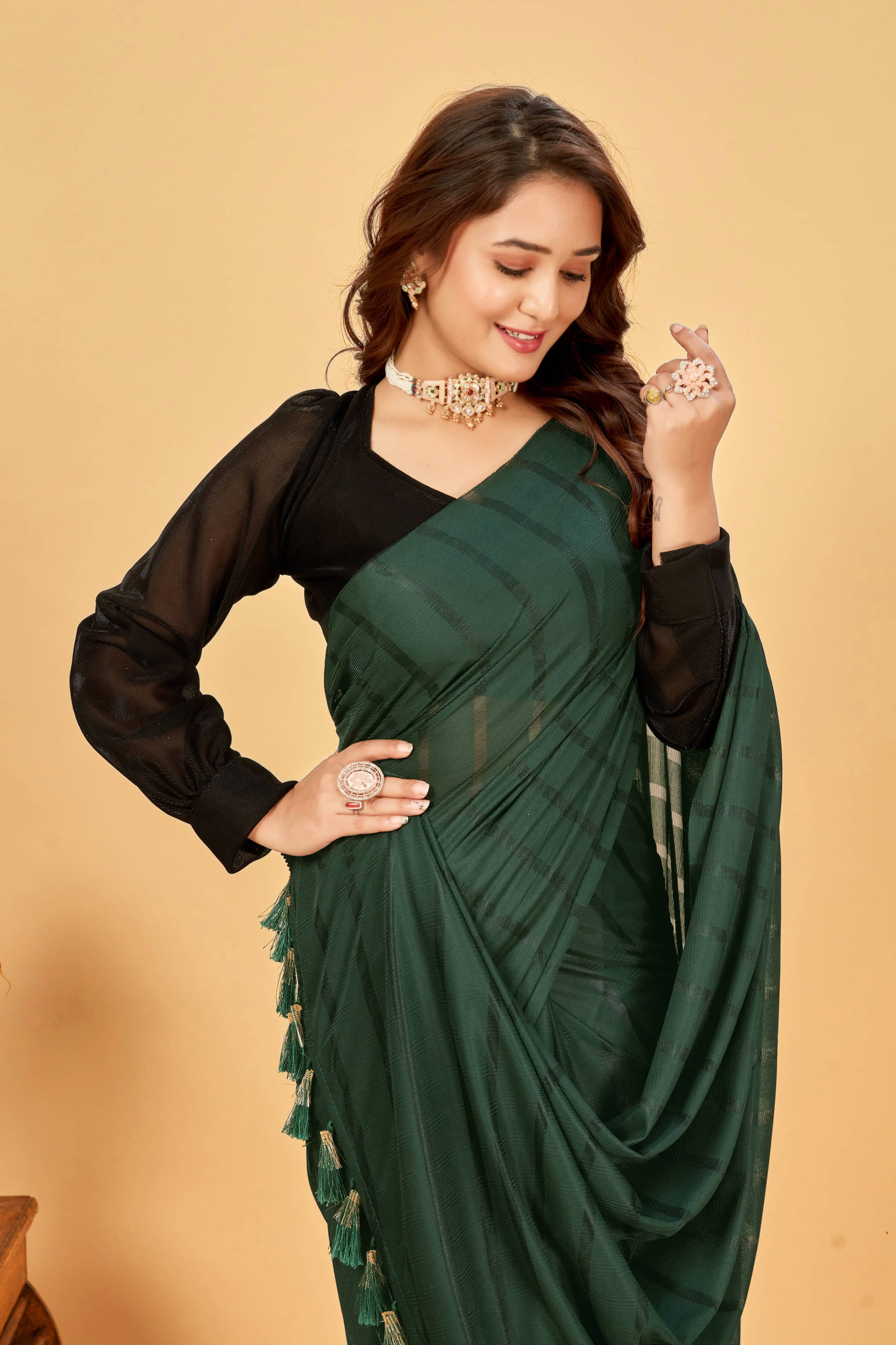 Parmila Fashion Chiffon Striped Saree With Unstitched Blouse Piece ( Mint Green ) Parmila Fashion Chiffon Striped Saree With Unstitched Blouse Piece ( Mint Green )