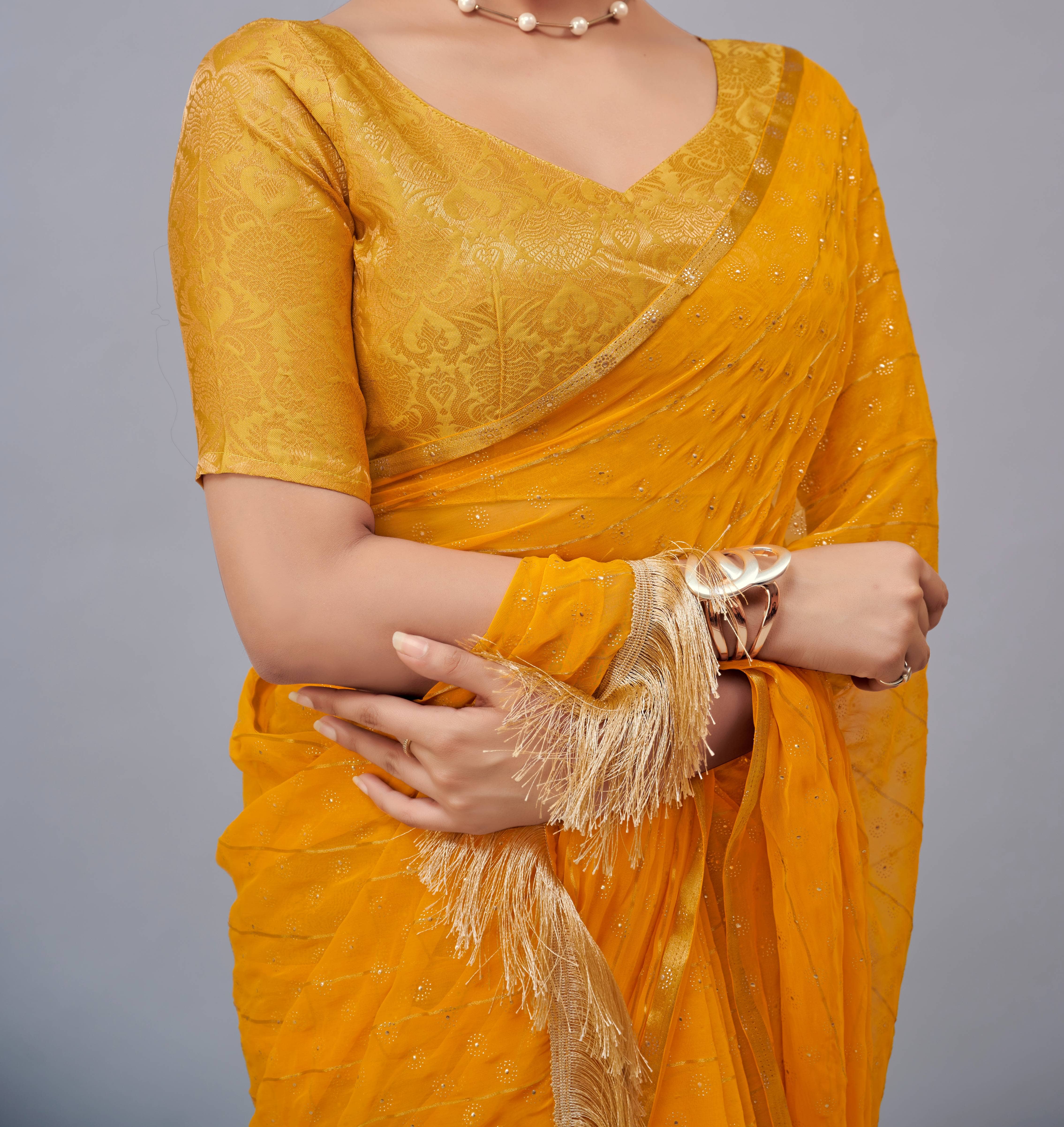 Parmila Fashion Georgette Embellished Saree With Unstitched Blouse Piece ( Red ) - Sarees | Buy online on ZillyBuy