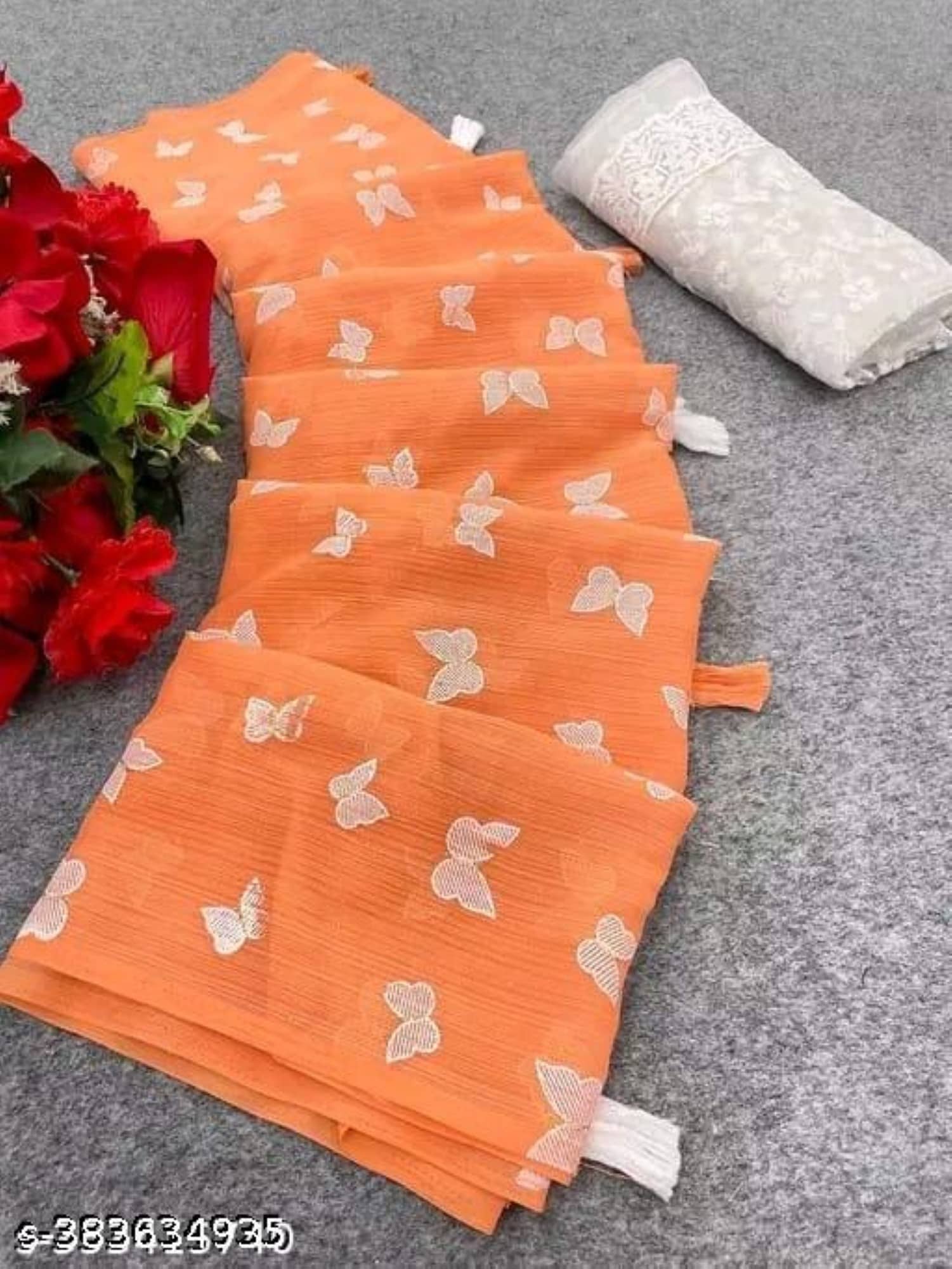 Parmila Fashion Georgette Embellished Saree With Unstitched Blouse Piece ( Orange ) - Sarees | Buy online on ZillyBuy