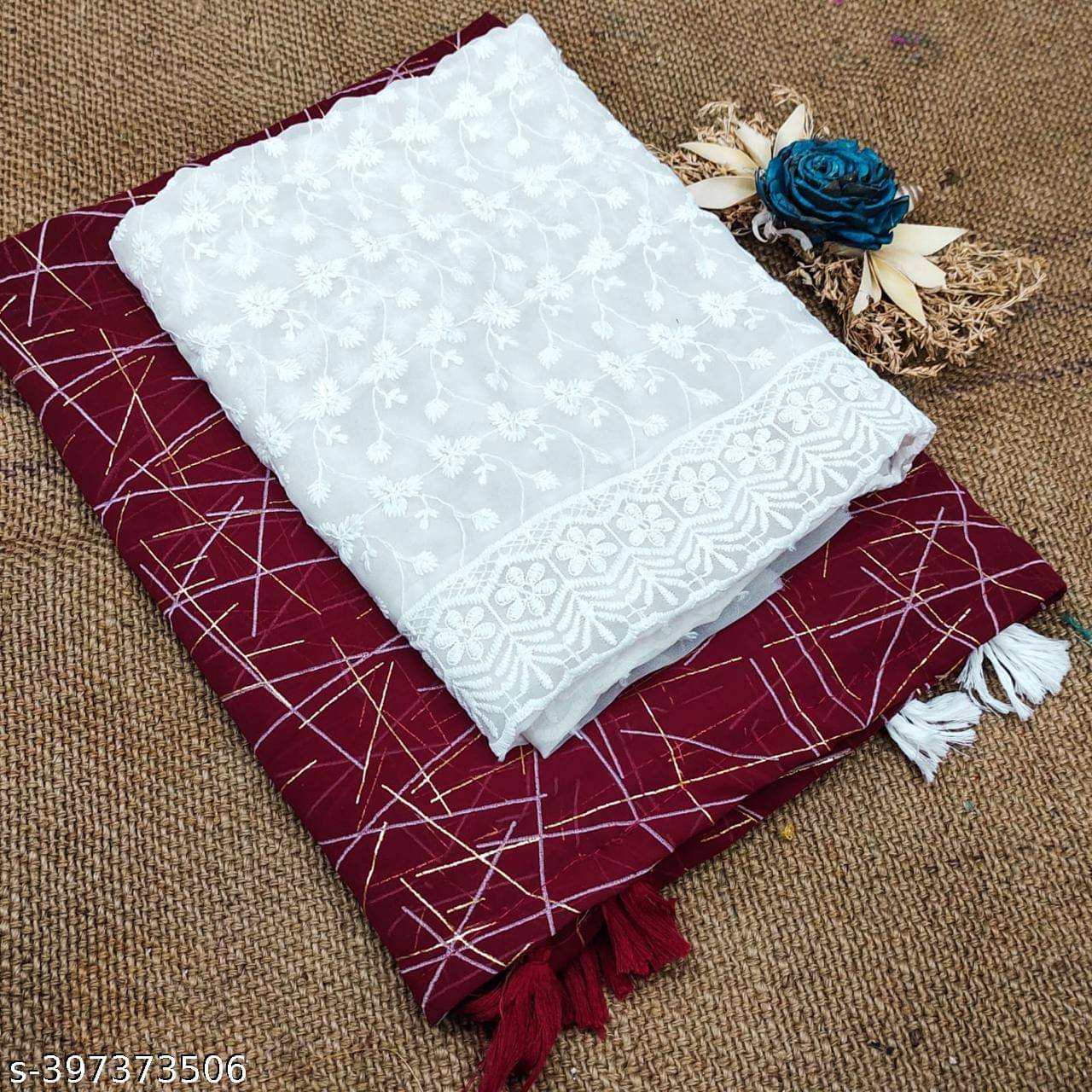 Parmila Fashion Georgette Embellished Saree With Unstitched Blouse Piece ( Maroon ) Parmila Fashion Georgette Embellished Saree With Unstitched Blouse Piece ( Maroon )