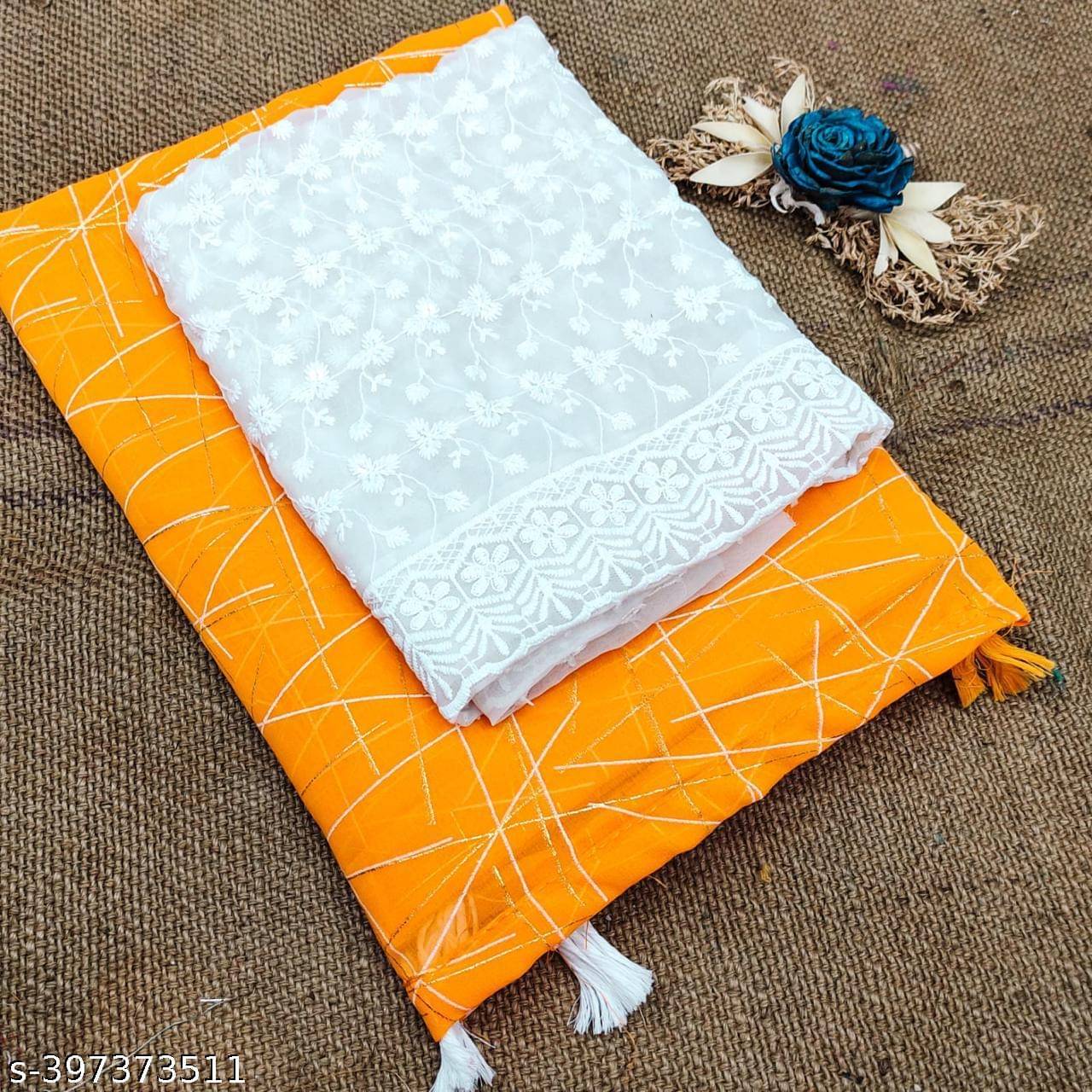 Parmila Fashion Georgette Embellished Saree With Unstitched Blouse Piece ( Gold ) Parmila Fashion Georgette Embellished Saree With Unstitched Blouse Piece ( Gold )