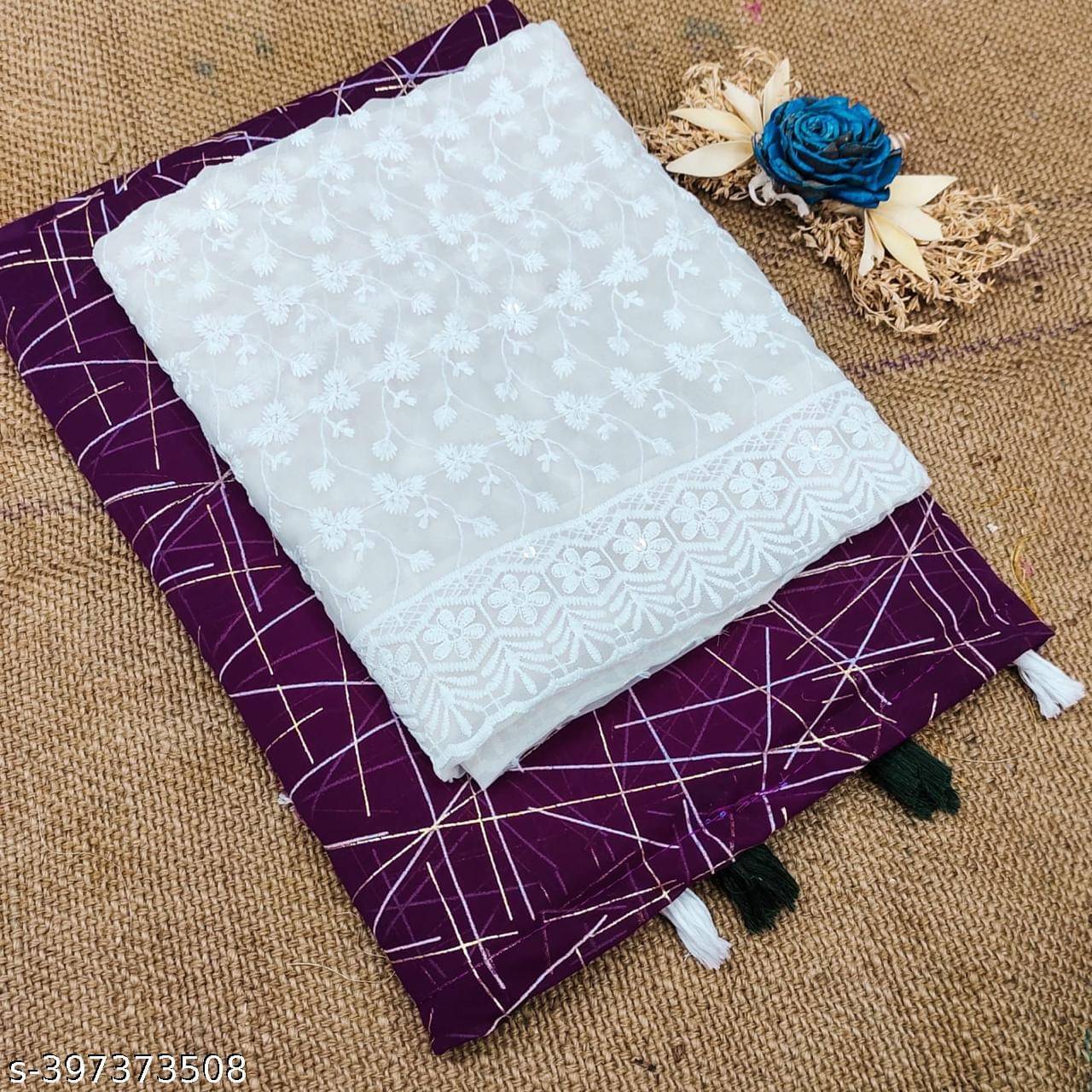     			Parmila Fashion Georgette Embellished Saree With Unstitched Blouse Piece ( Purple )