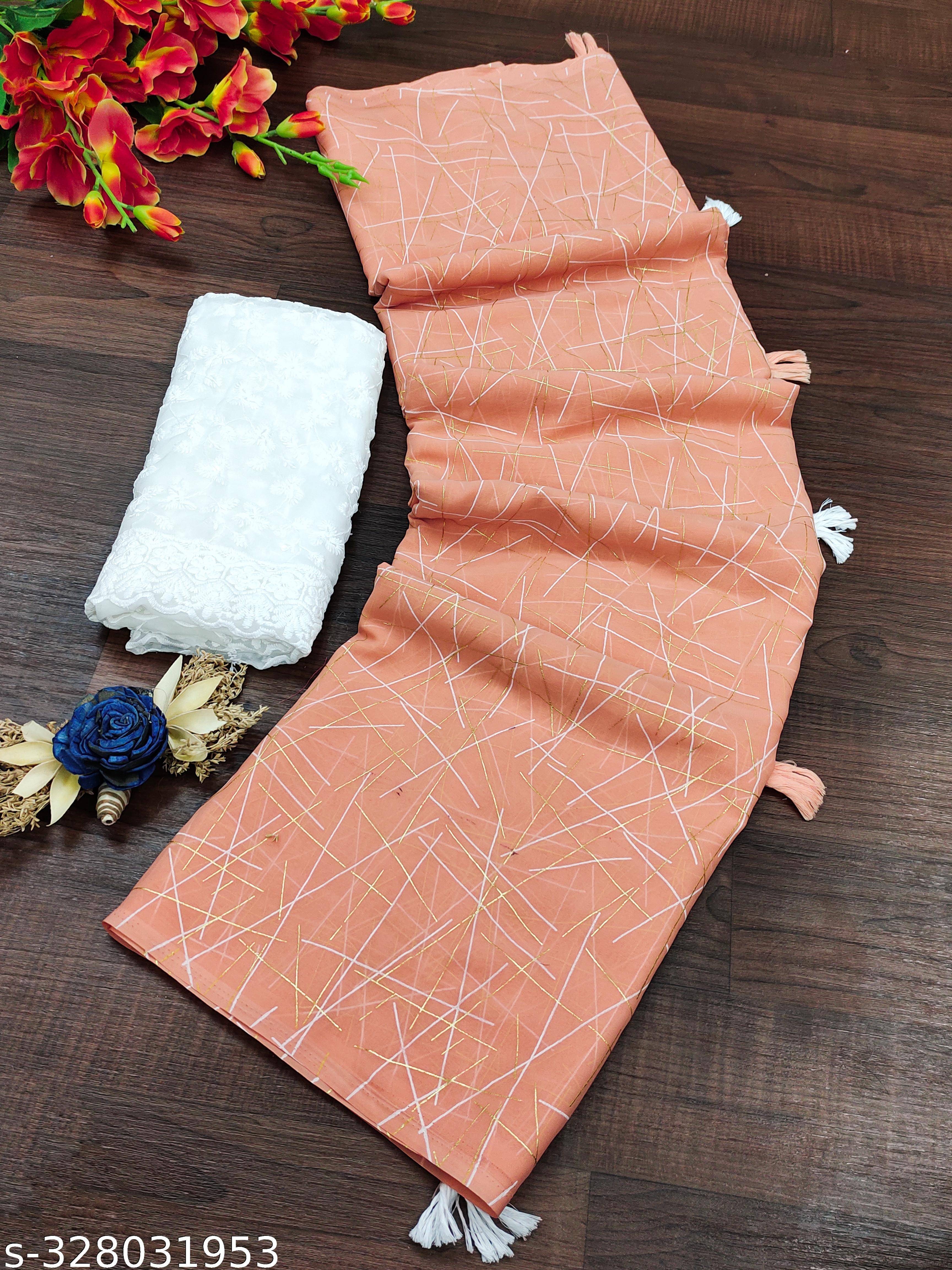     			Parmila Fashion Georgette Embellished Saree With Unstitched Blouse Piece ( Orange )