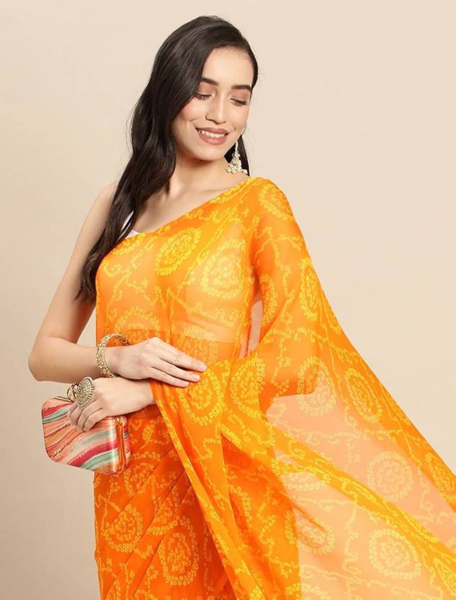     			Parmila Fashion Georgette Printed Saree With Unstitched Blouse Piece ( Gold )